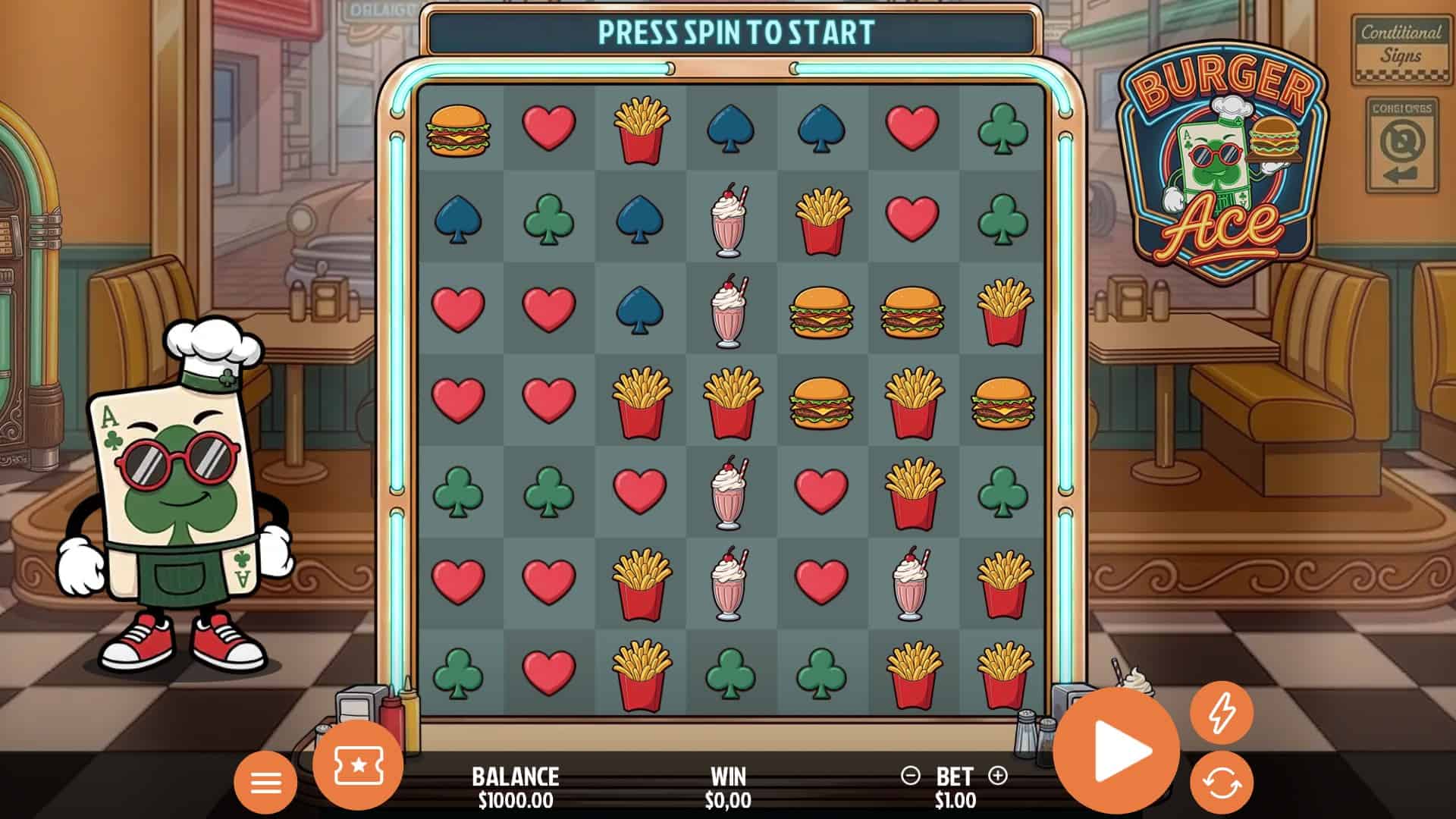 Burger Ace Clusters slot gameplay reels