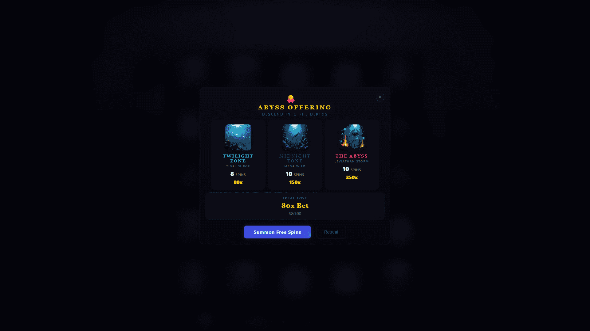 Abyssal Depths bonus buy menu