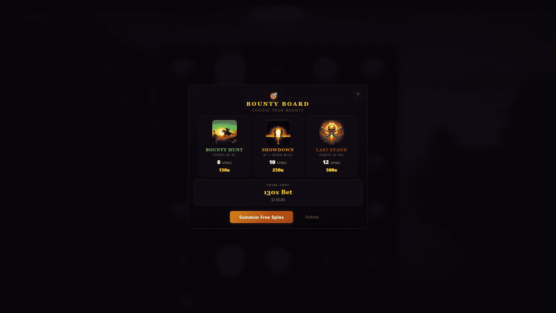 Wanted: Outlaw's Gold bonus buy menu