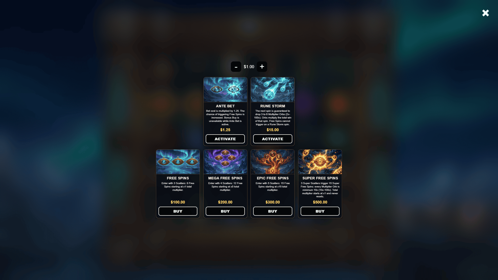 Eye of the Viking bonus buy menu