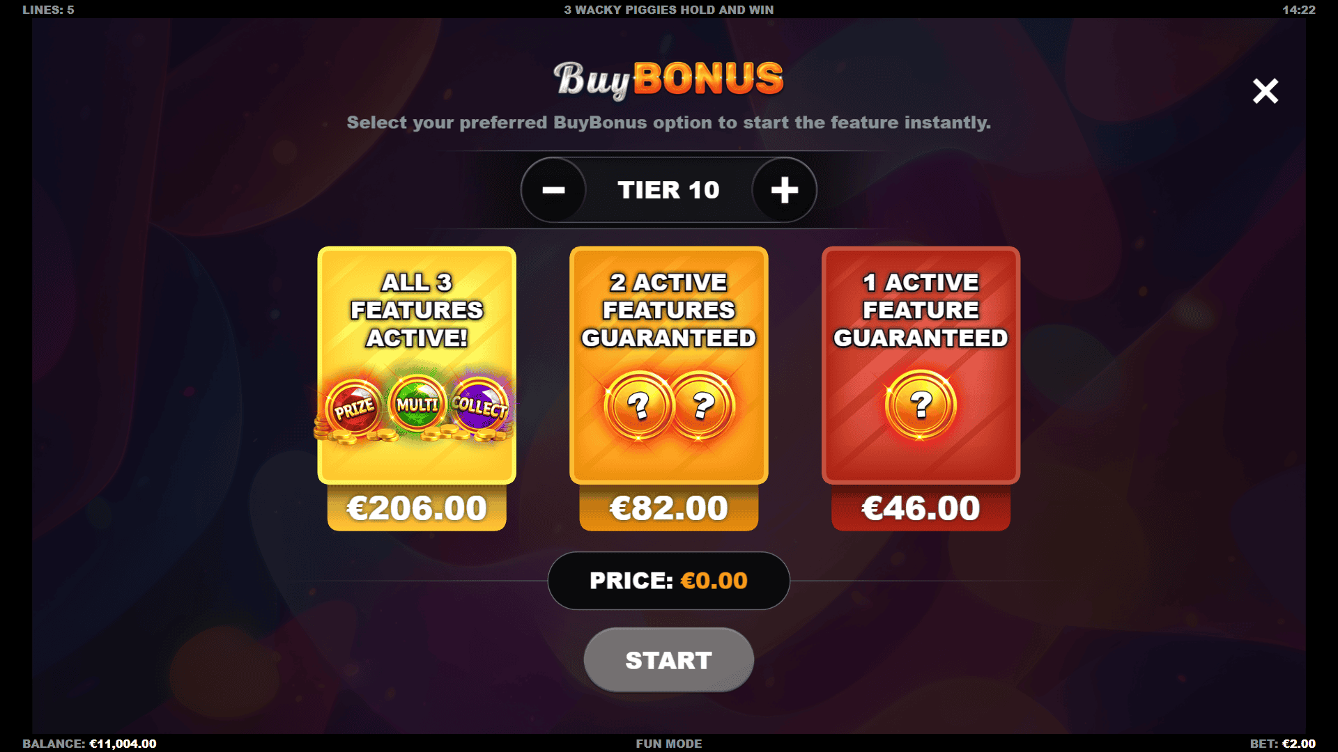 3 Wacky Piggies bonus buy menu