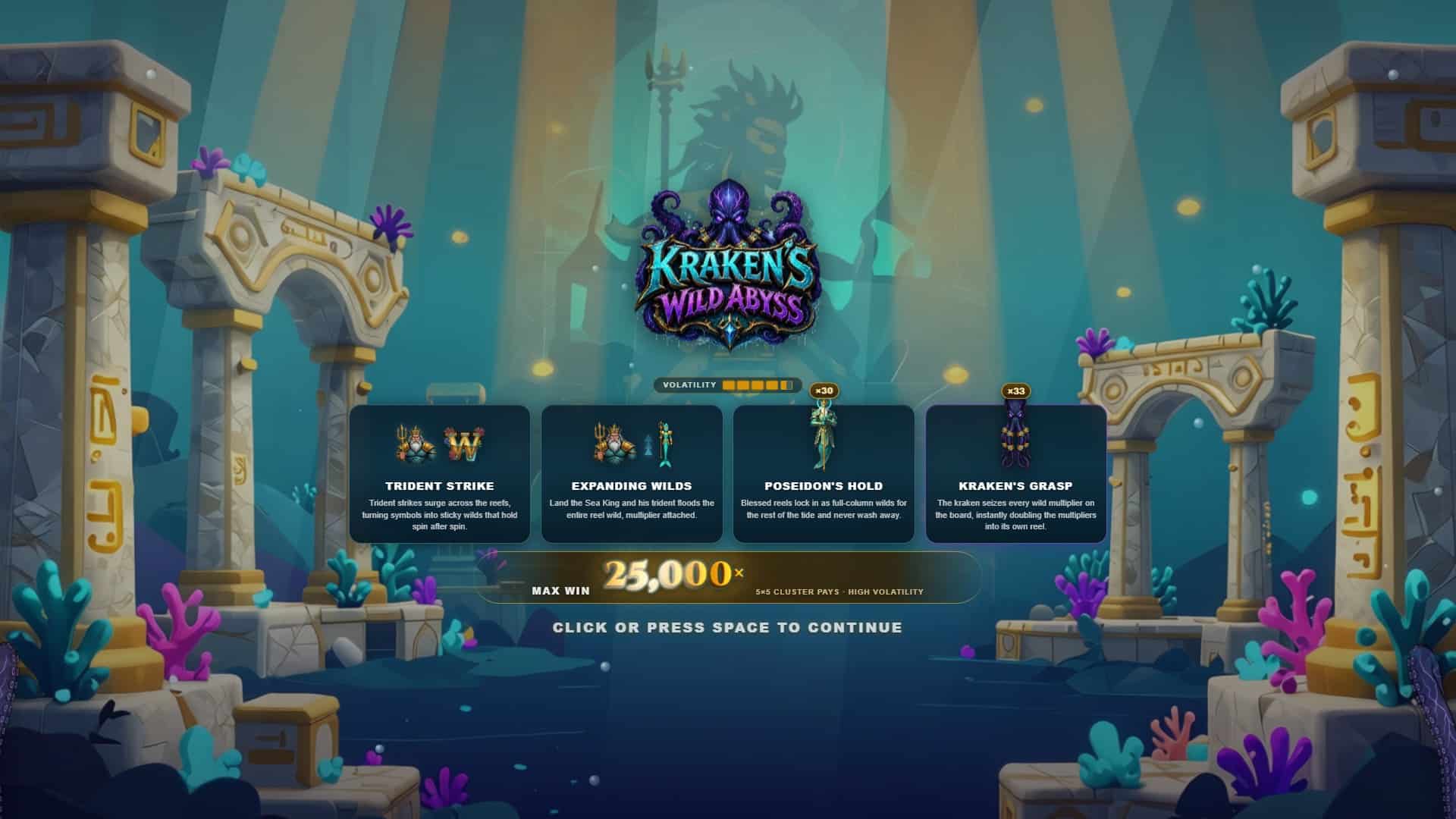 Kraken's Wild Abyss slot intro screen