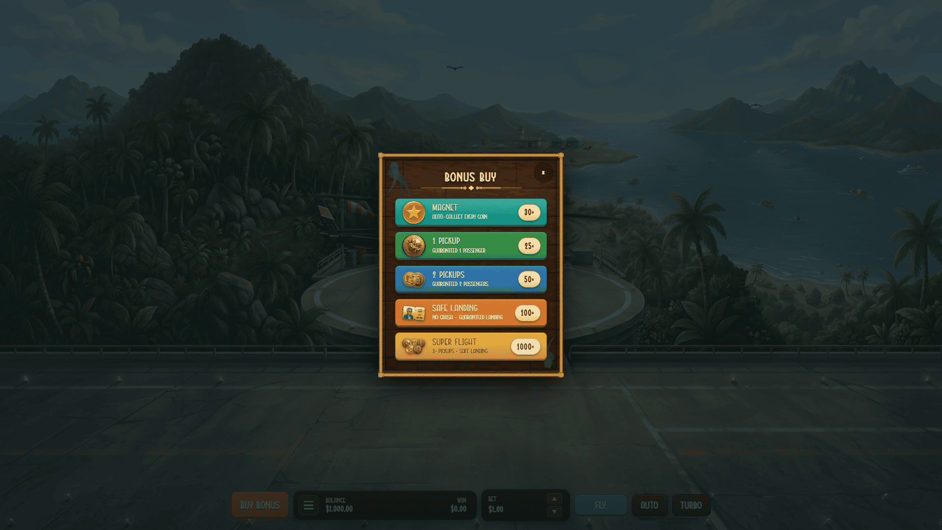 Island Flight bonus buy menu