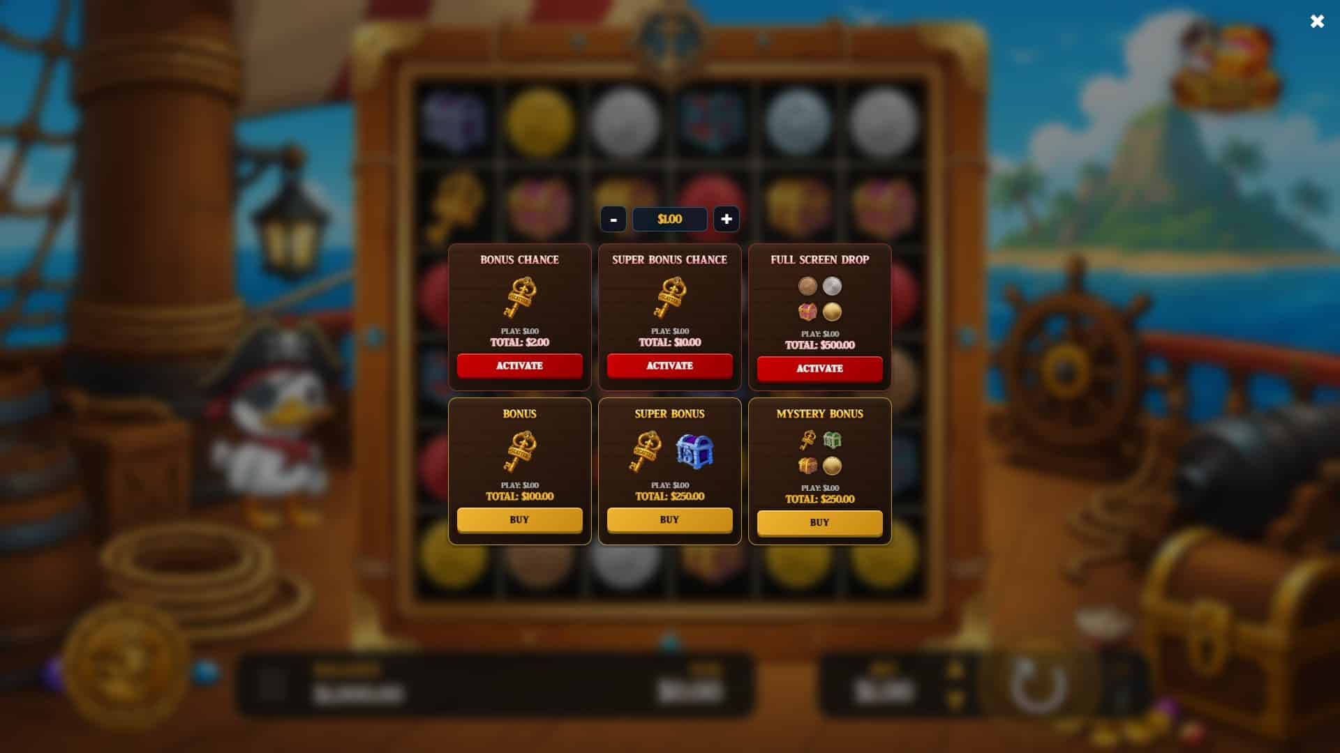 Quacks Booty bonus buy menu