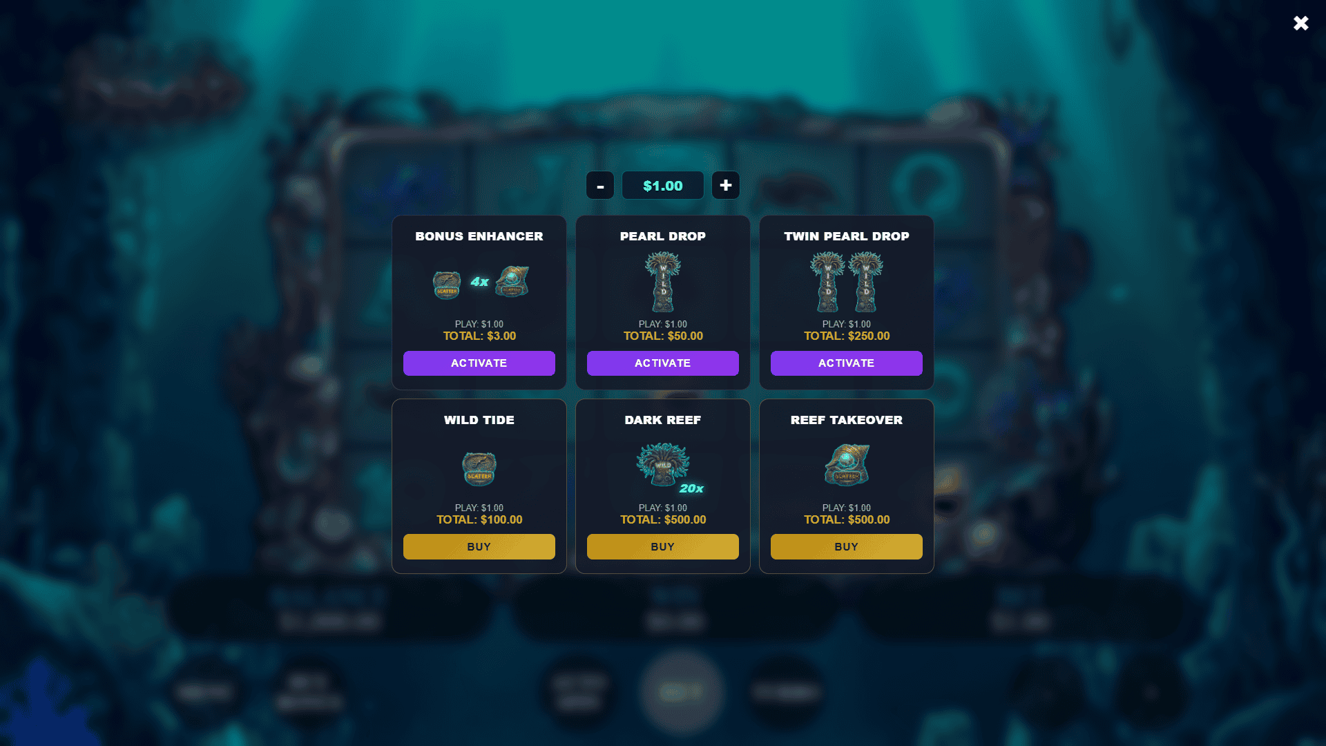 Reef Drop bonus buy menu