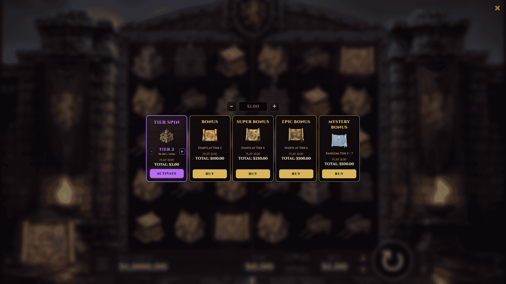 Seven Realms bonus buy menu