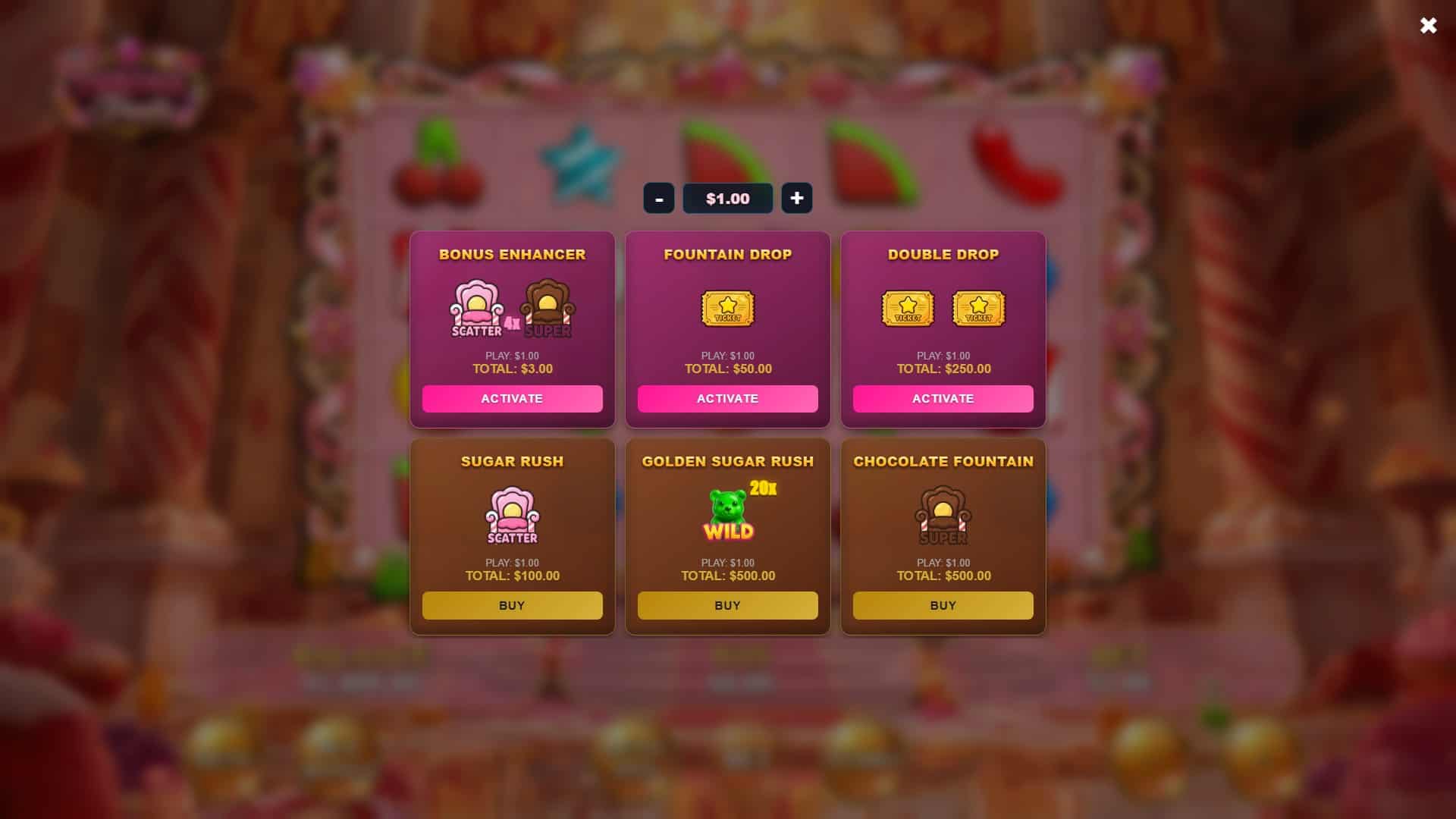 Throne of Treats bonus buy menu