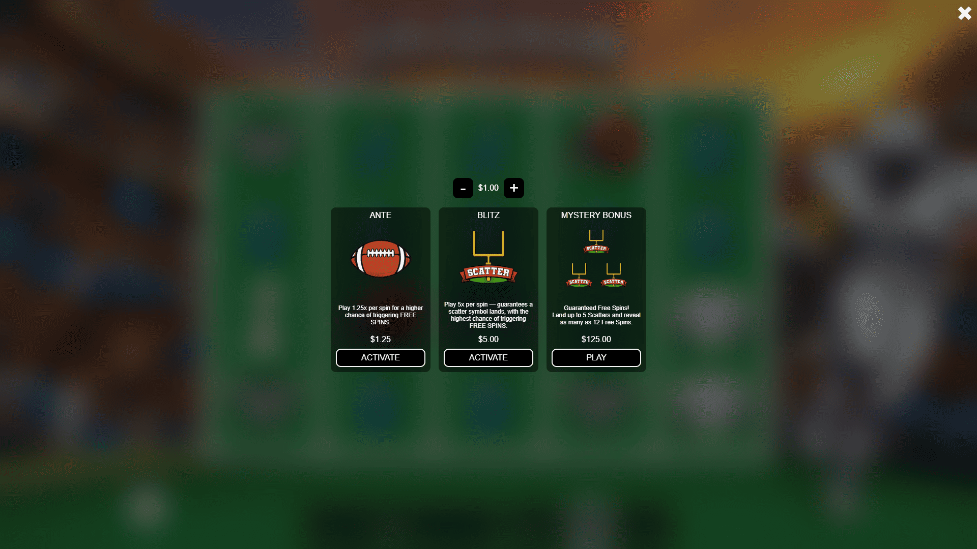 Gridiron bonus buy menu