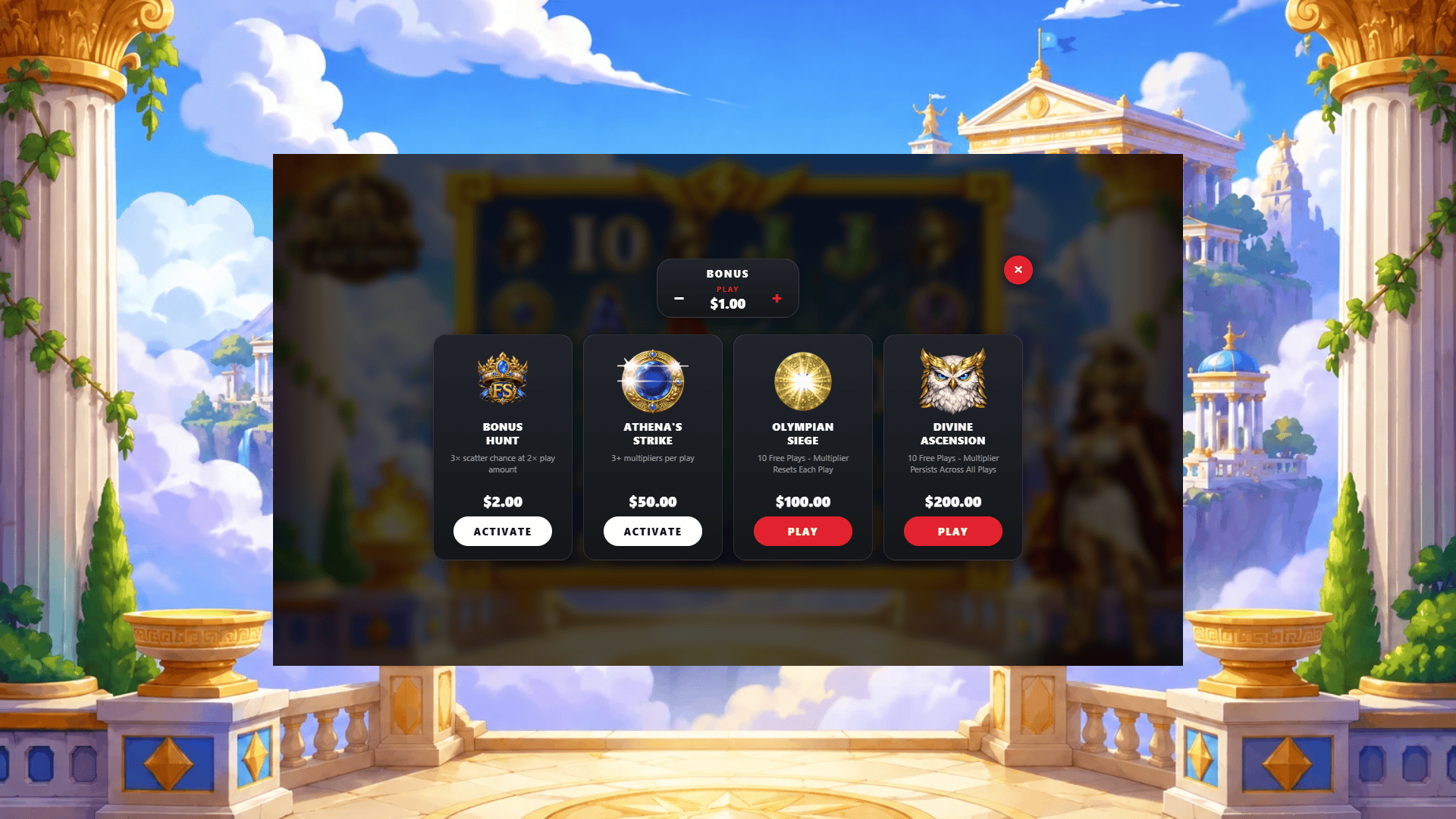 Athena Ascends bonus buy menu