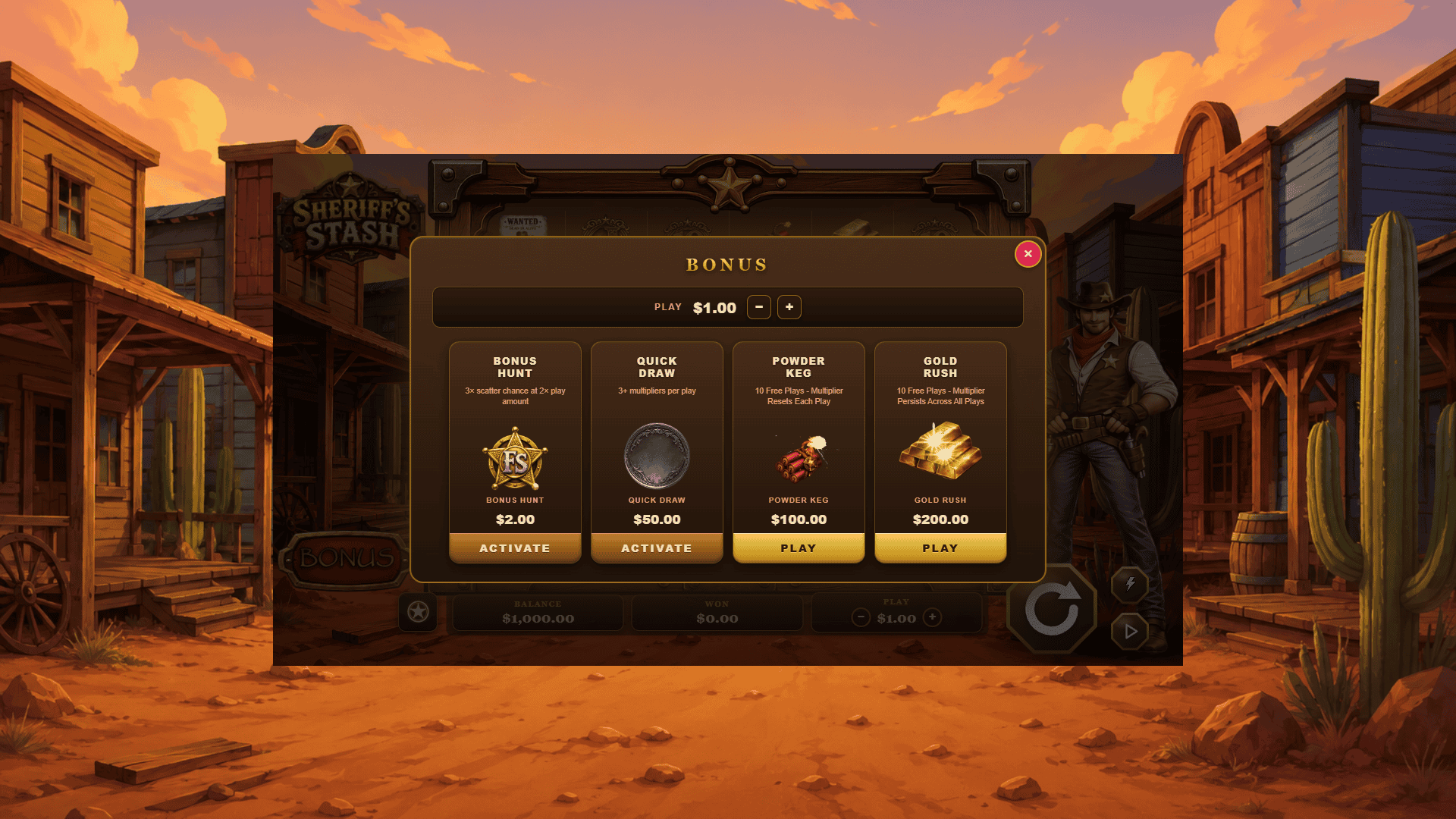 Sheriffs Stash bonus buy menu