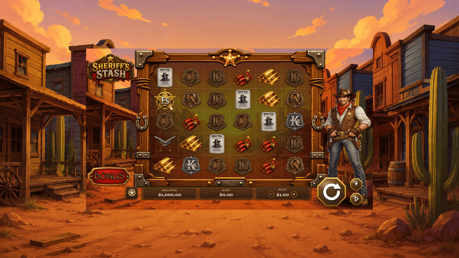 Sheriffs Stash slot gameplay reels