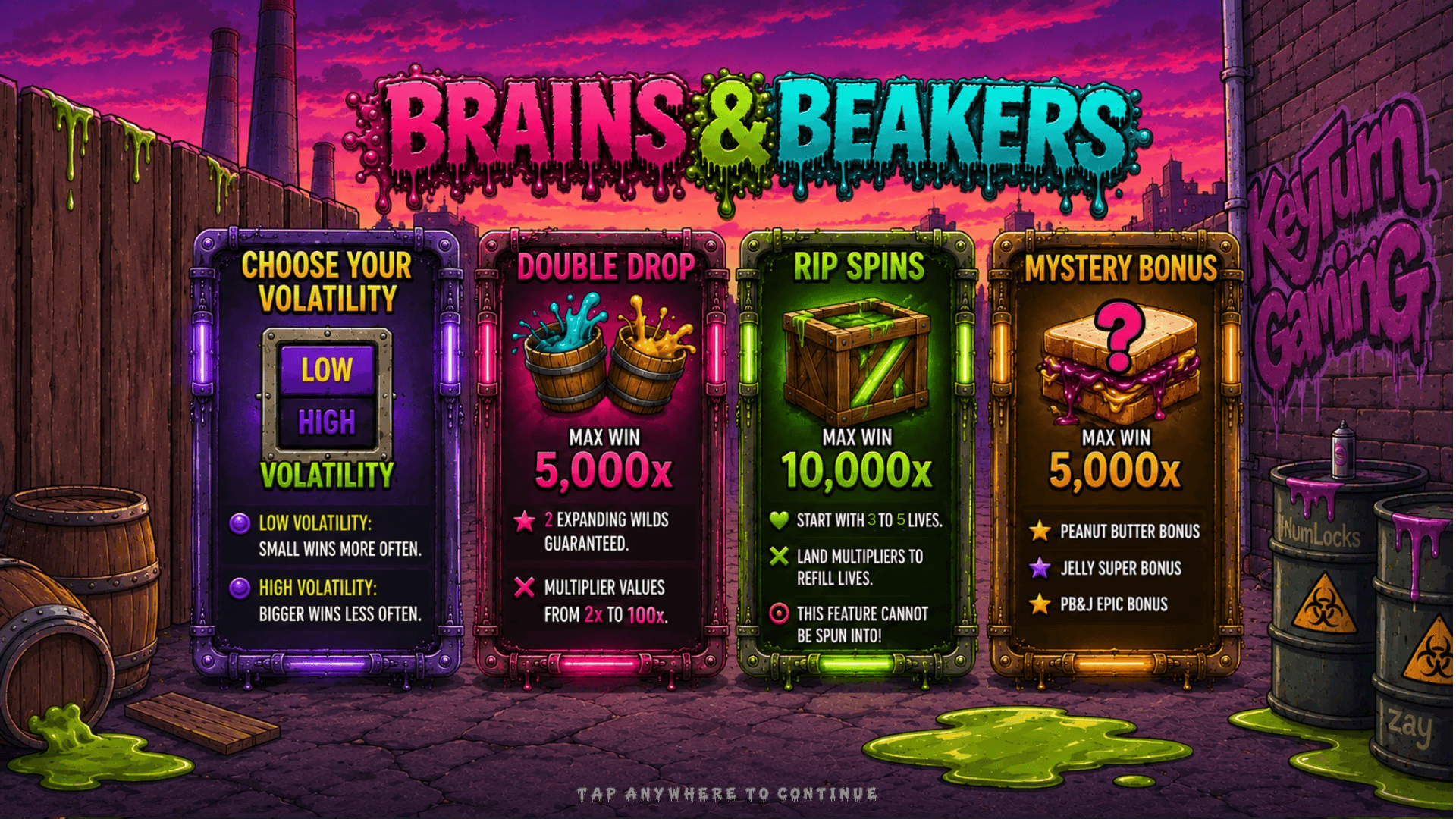 Brains And Beakers slot intro screen