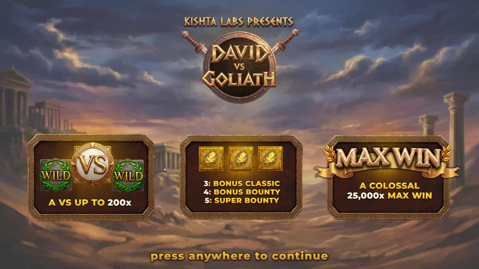David VS Goliath slot intro screen