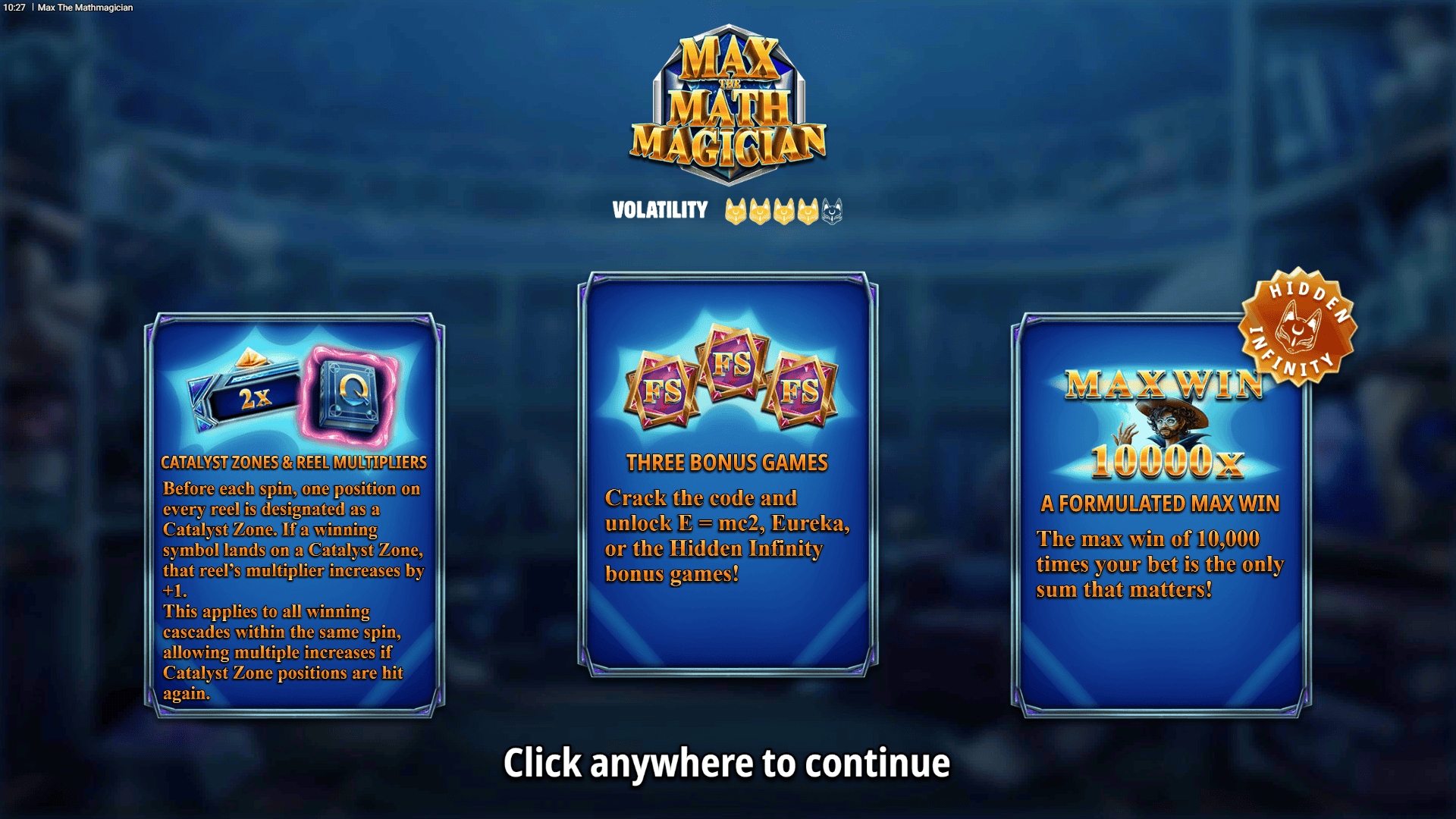 Max The Mathmagician slot intro screen