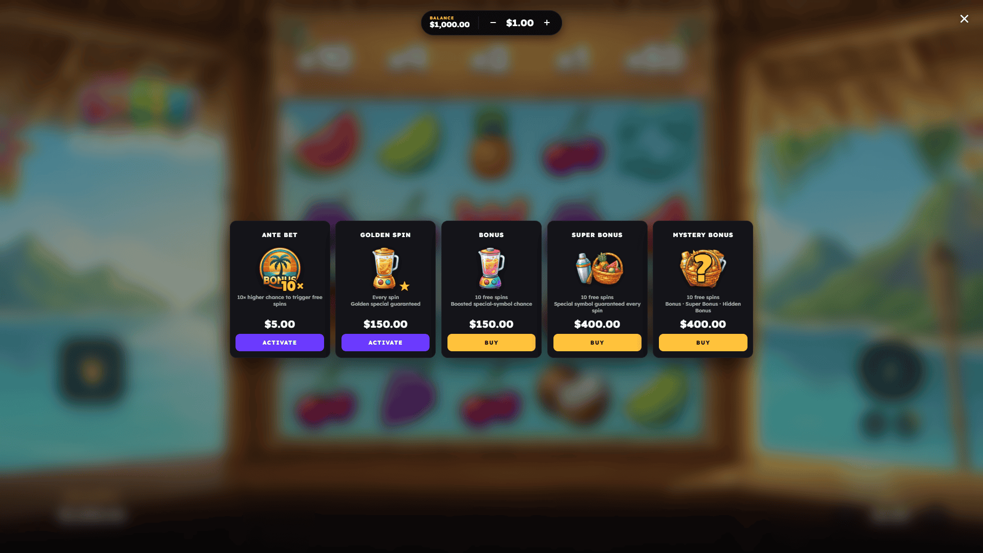 Smash! bonus buy menu