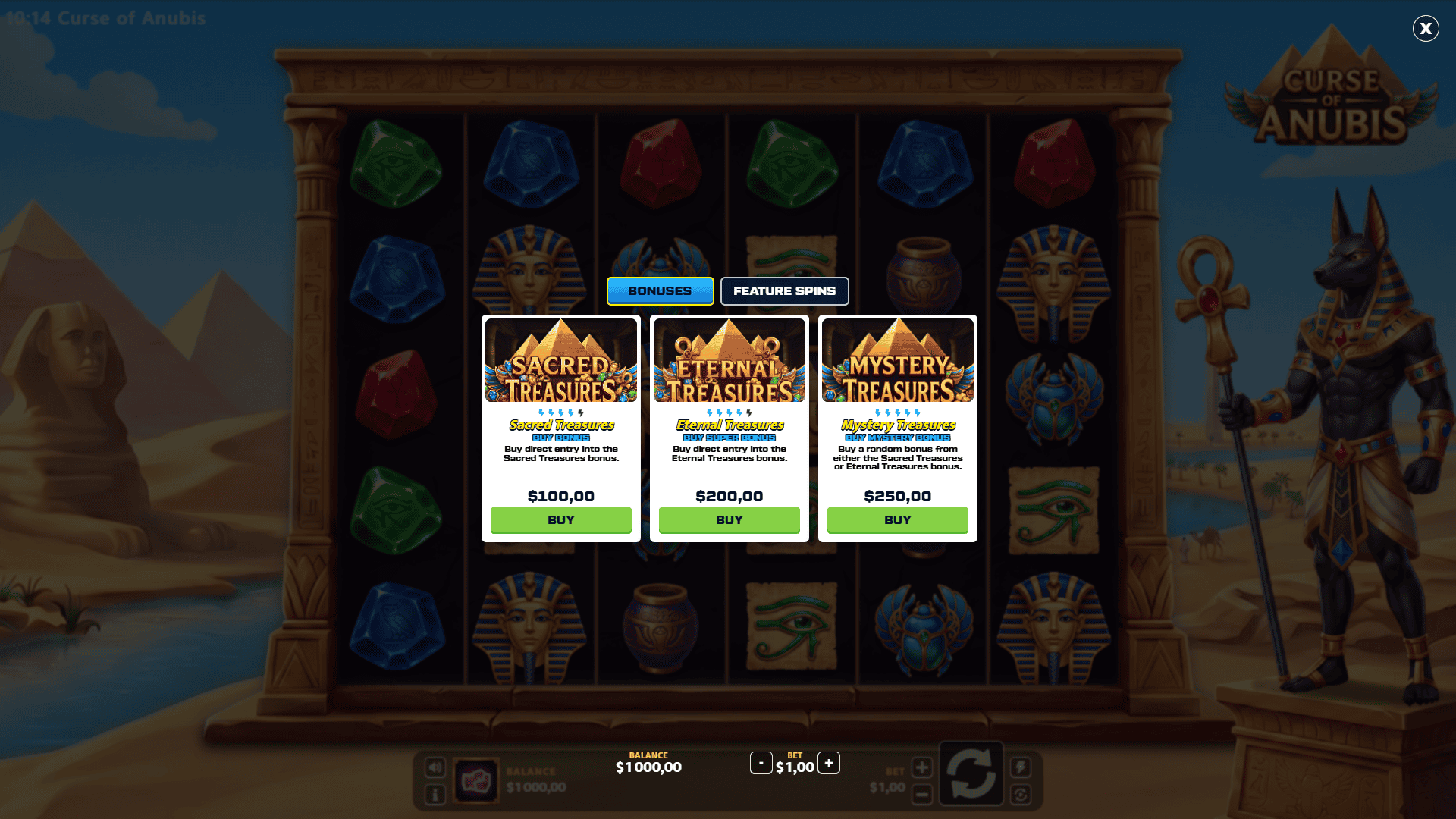 Curse of Anubis bonus buy menu
