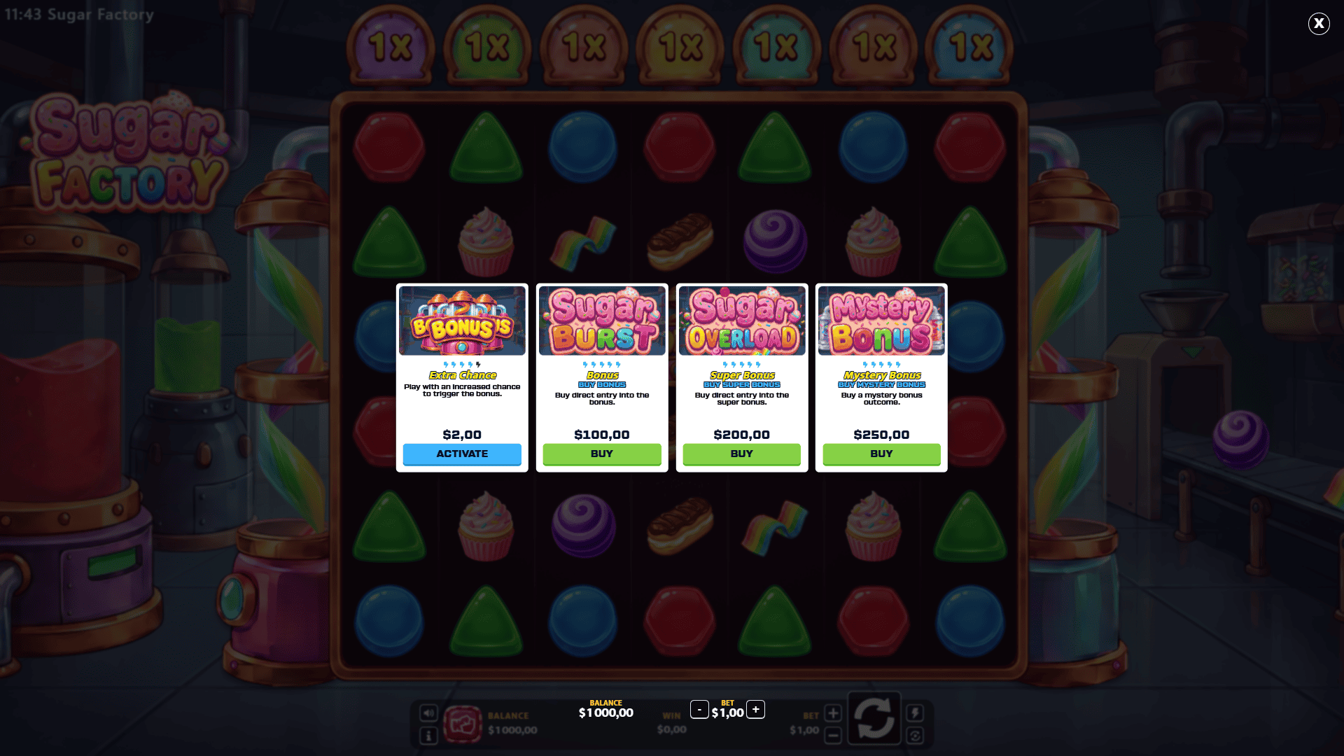 Sugar Factory bonus buy menu