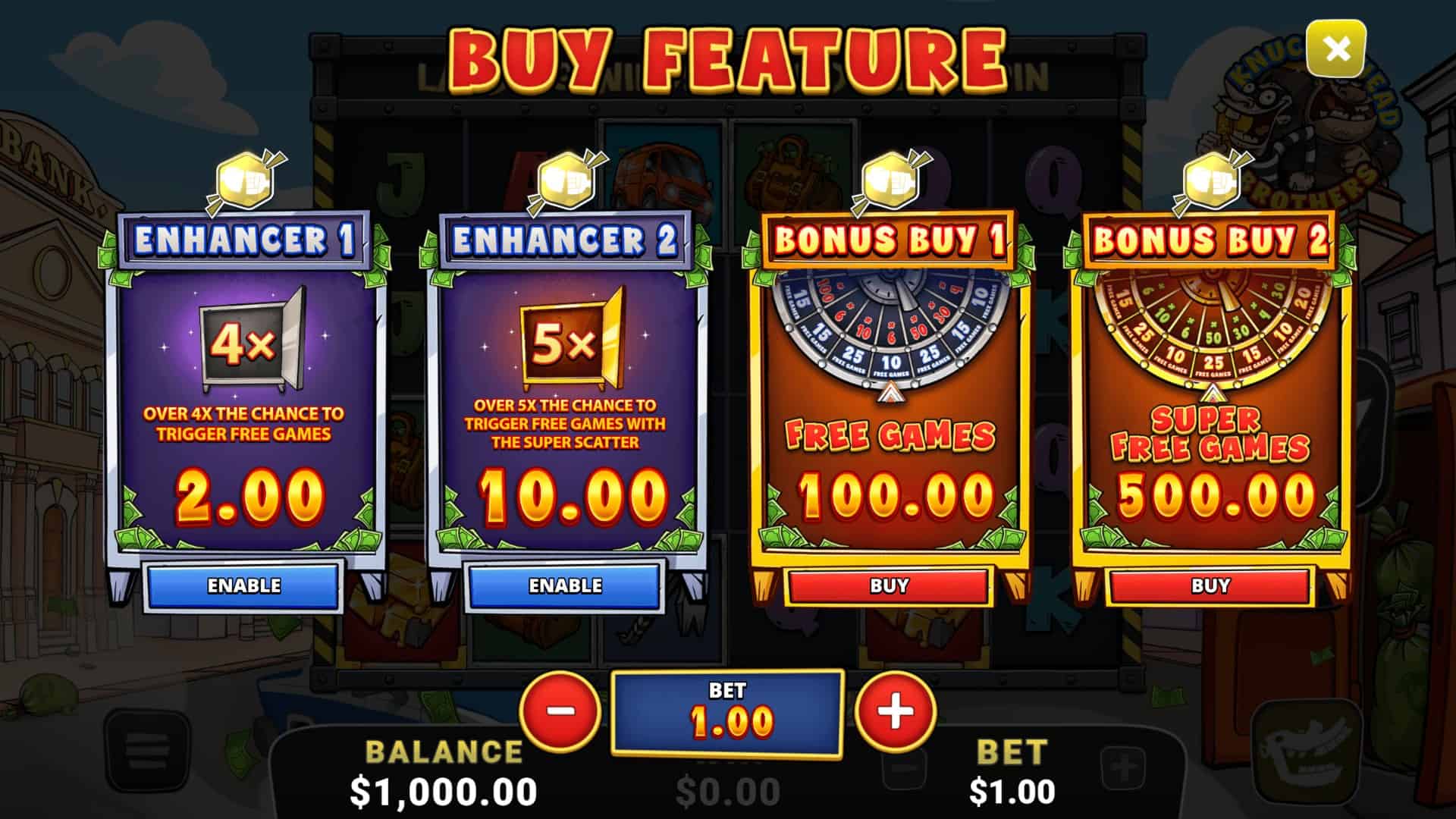 Knucklehead Brothers bonus buy menu