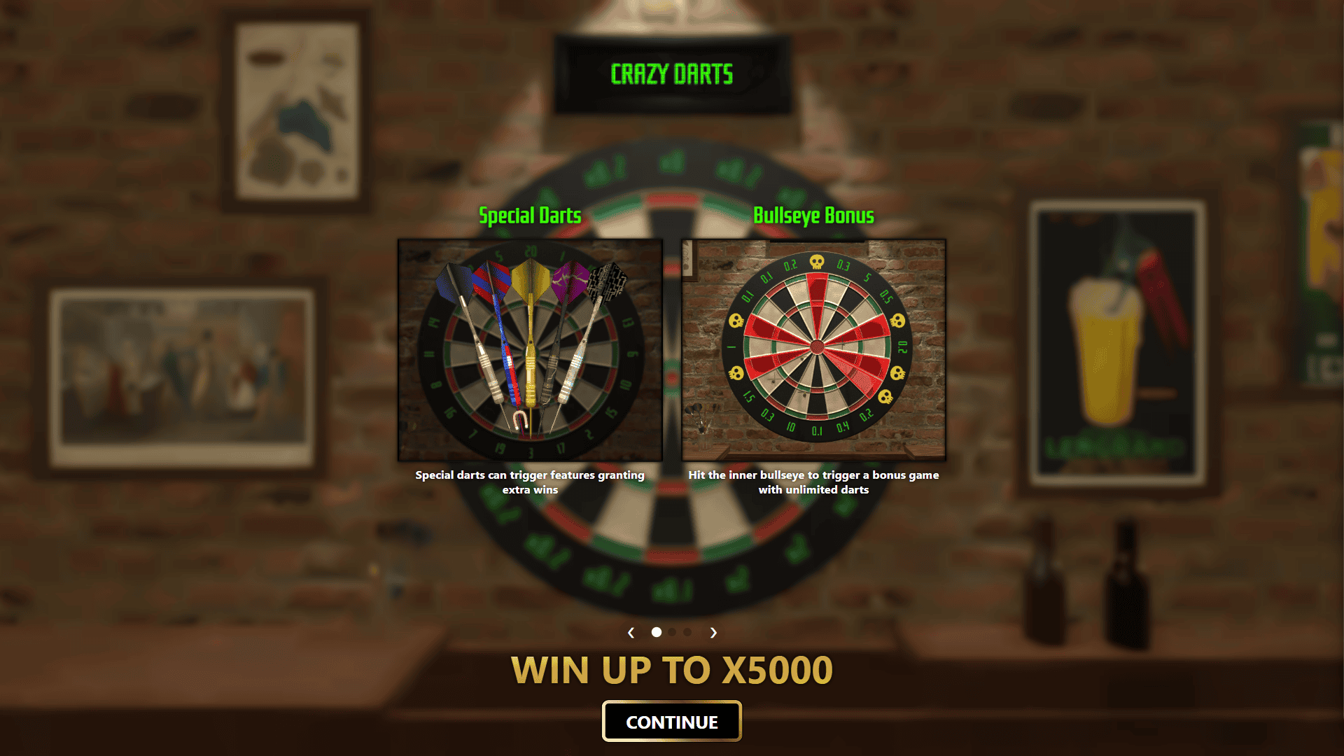 Crazy Darts slot intro screen