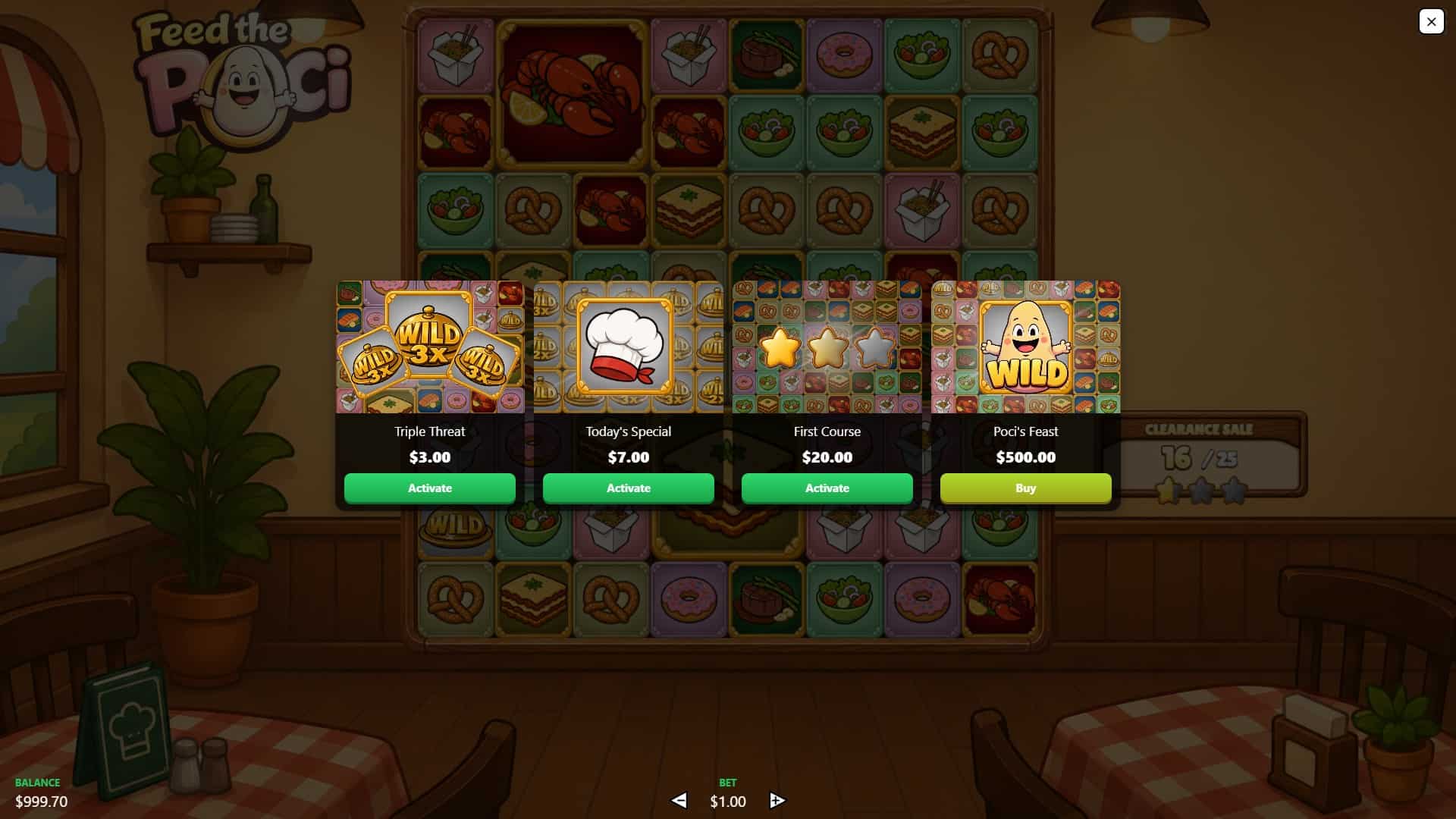 Feed the Poci bonus buy menu