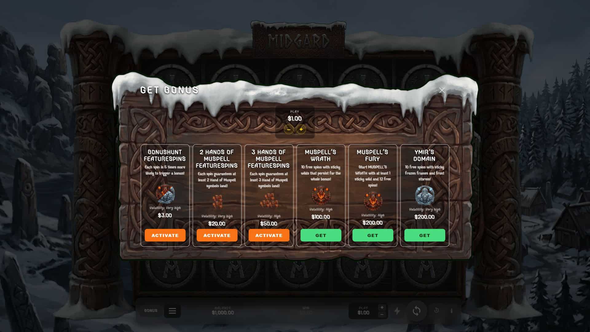 Midgard bonus buy menu