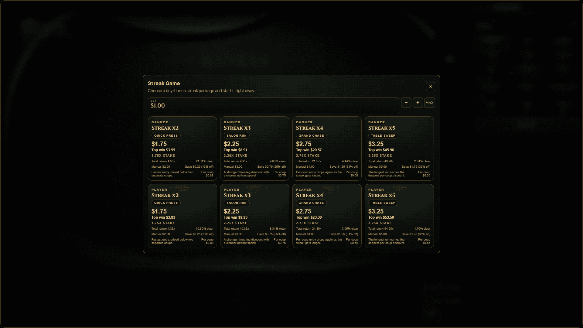 House Of Nine bonus buy menu