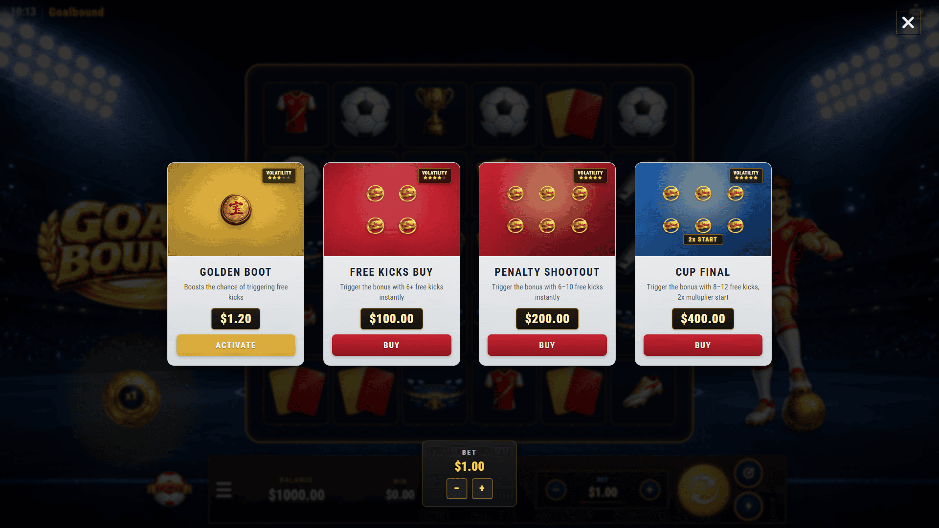 Goal Bound bonus buy menu