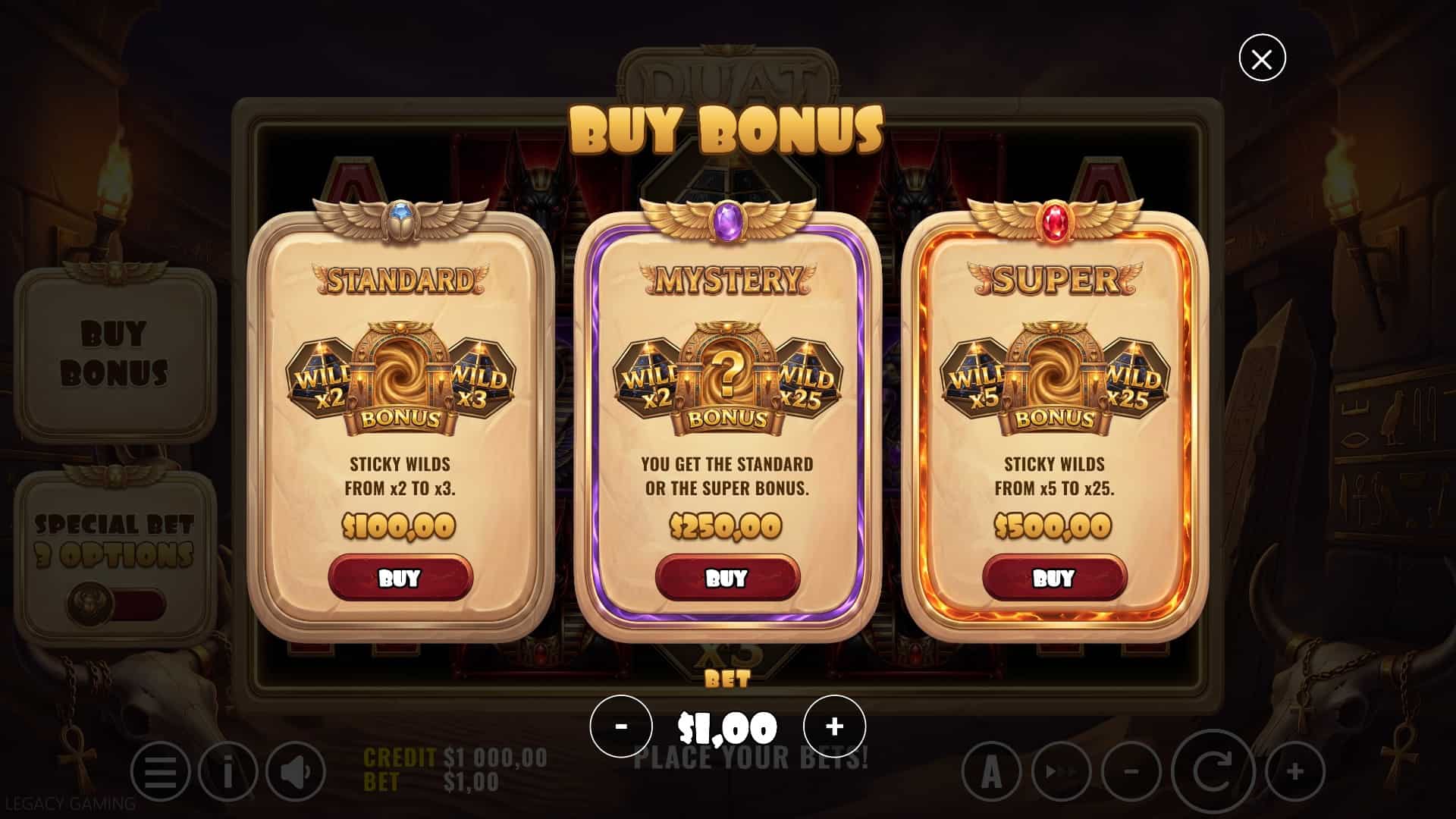 Duat bonus buy menu