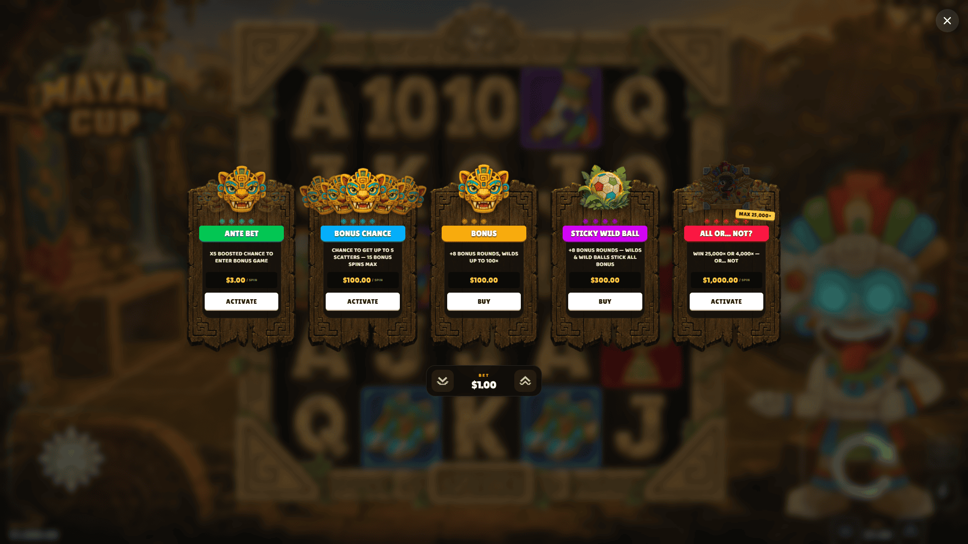 Mayan Cup bonus buy menu