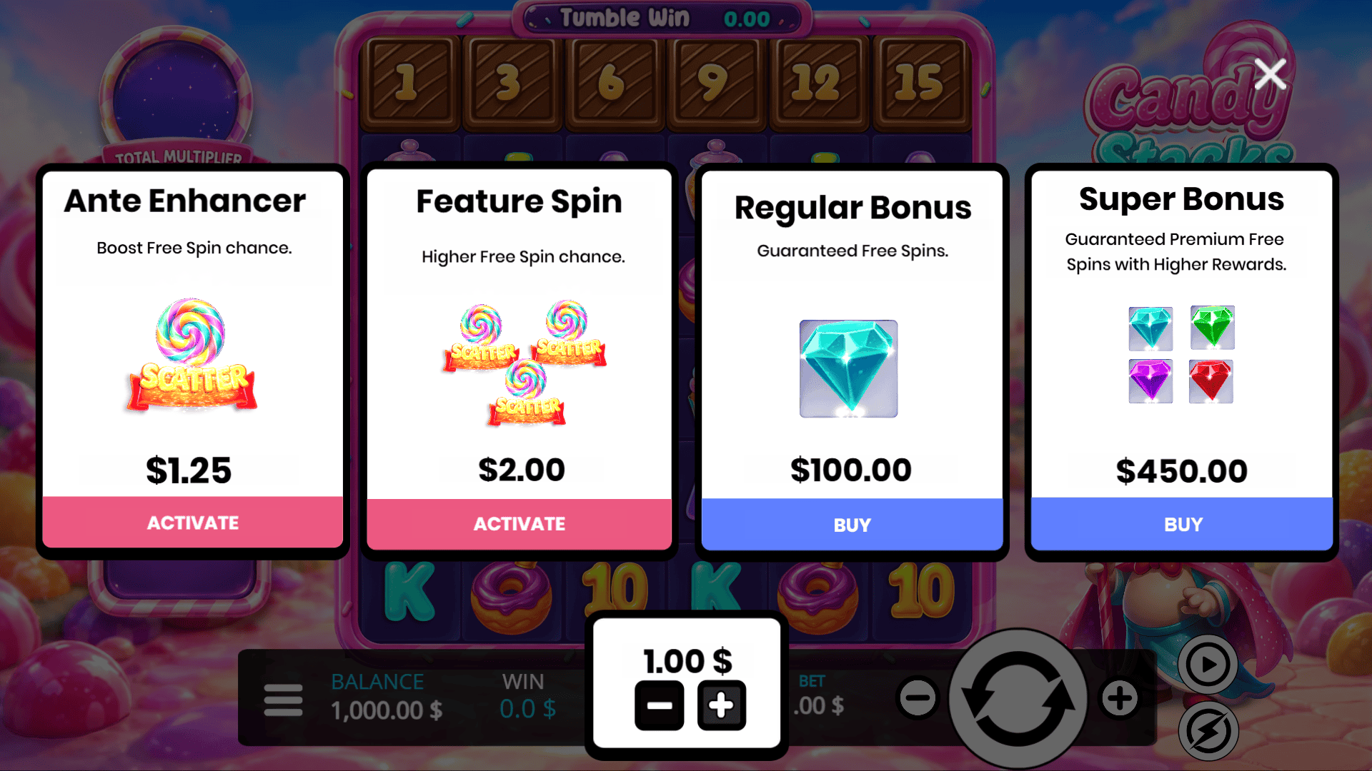 Candy Stacks bonus buy menu