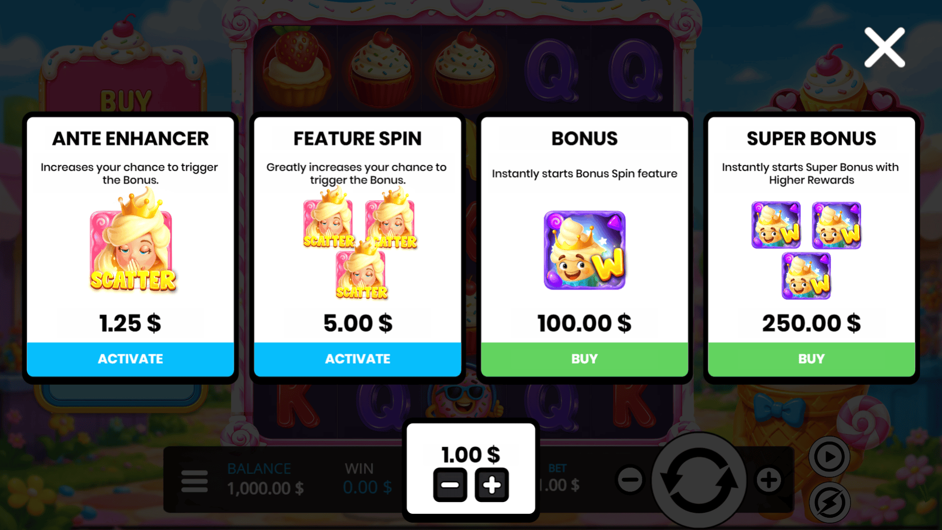 Sweet Swirly bonus buy menu