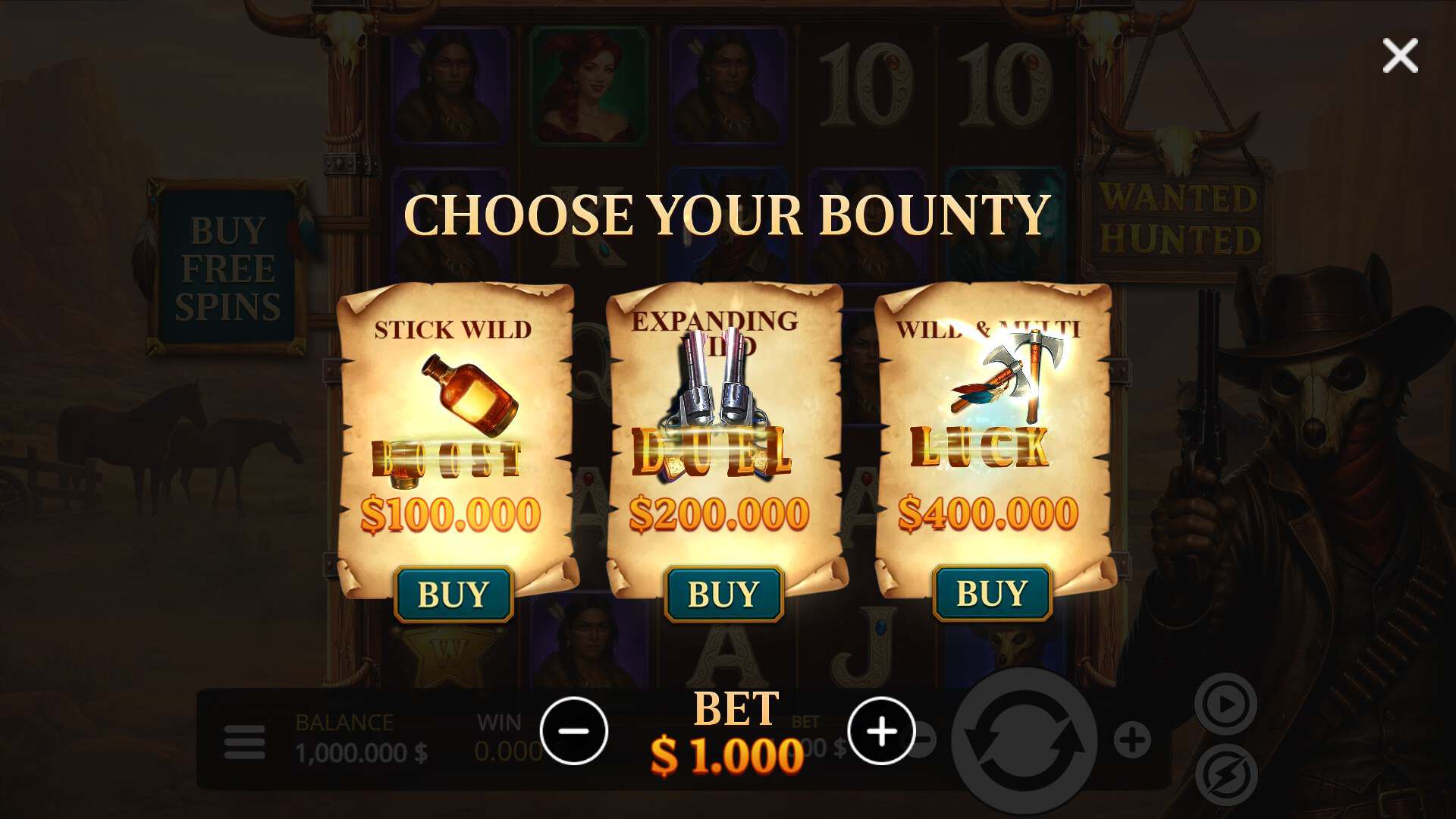 Wanted Hunted Bonus Buy bonus buy menu