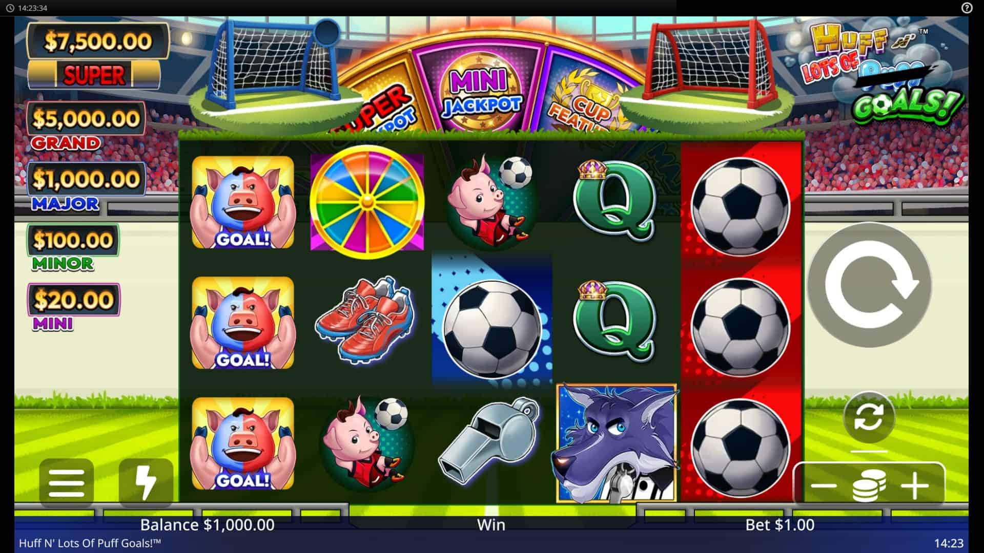 Huff N’ Lots of Goals slot gameplay reels