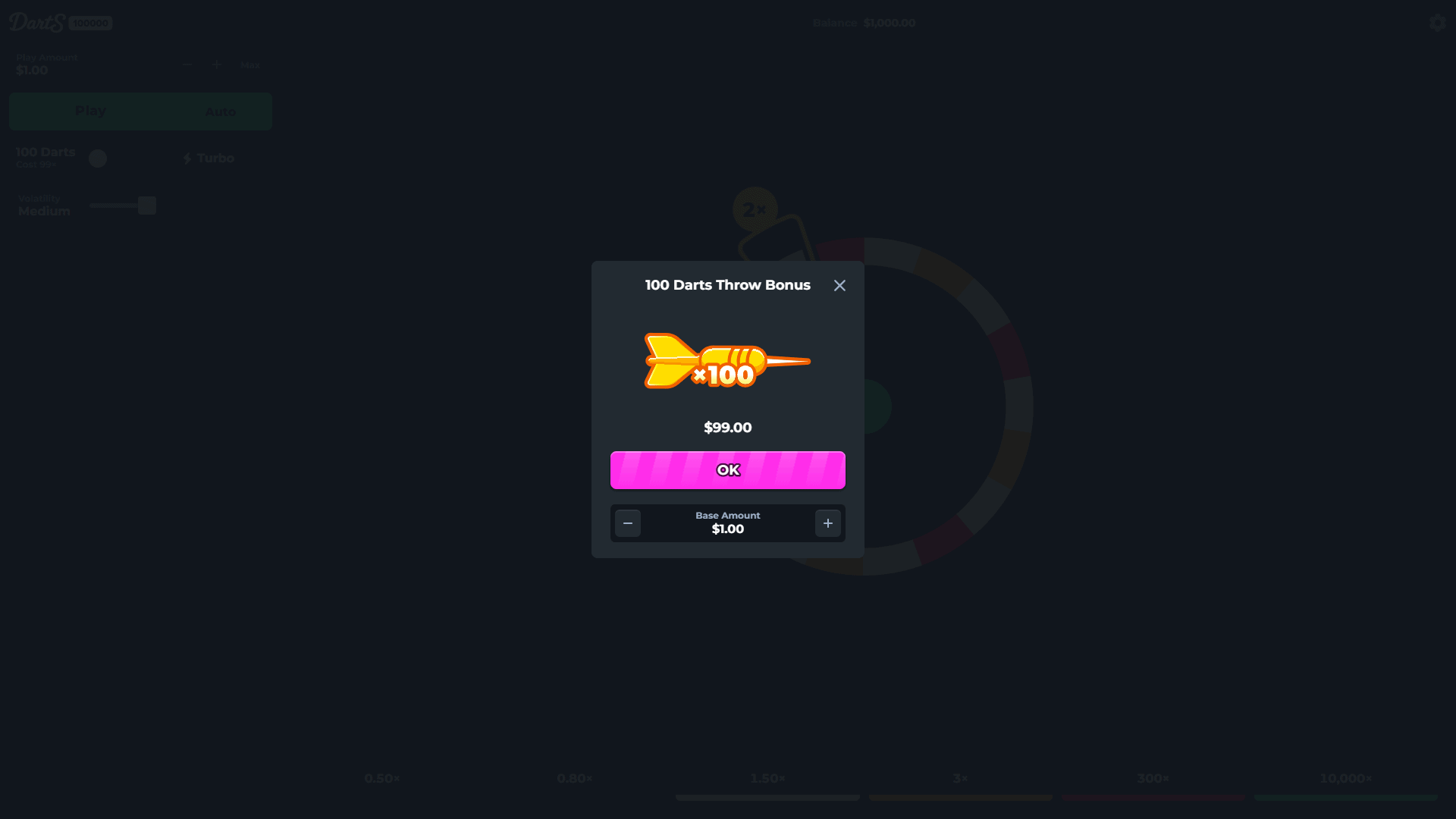 Darts 100000 bonus buy menu