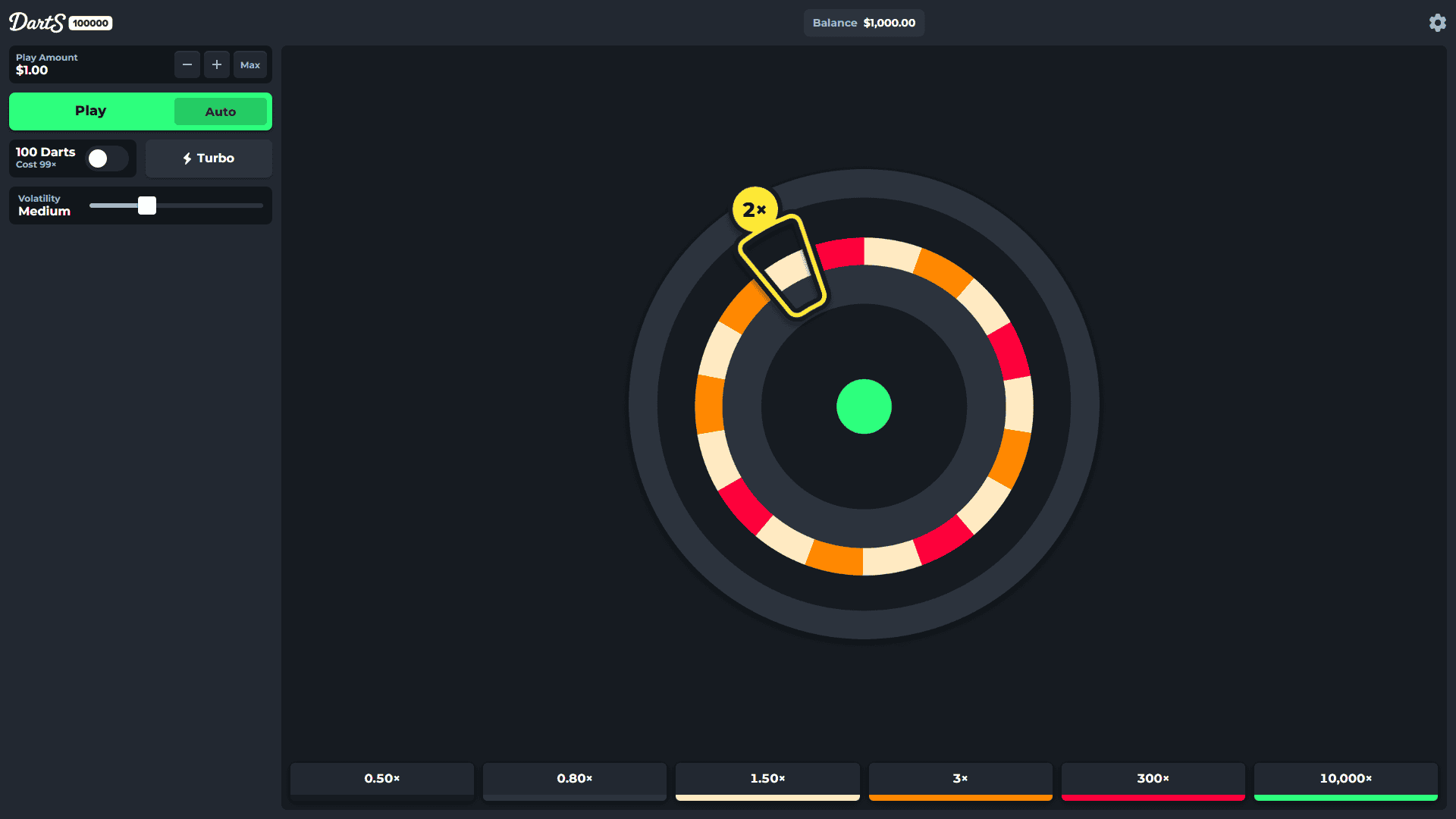 Darts 100000 slot gameplay reels