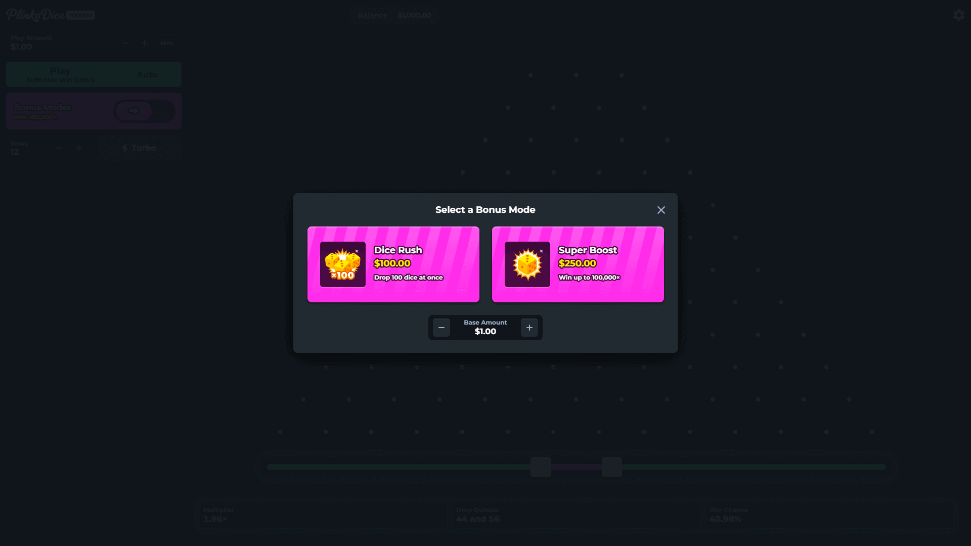 Plinko Dice 100000 bonus buy menu