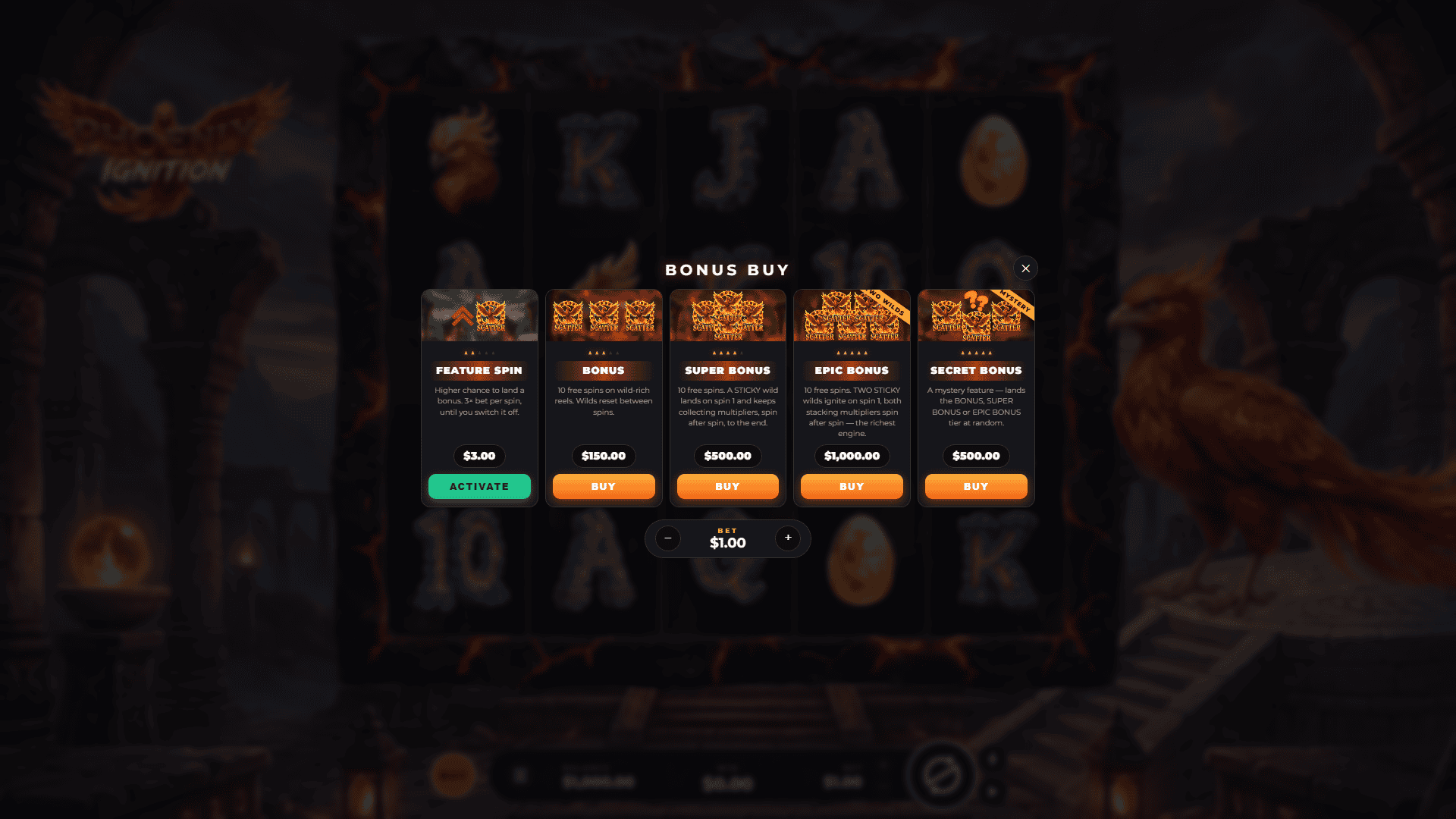 Phoenix Ignition bonus buy menu