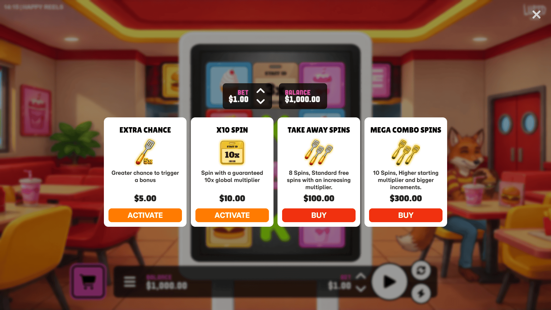Happy Reels bonus buy menu
