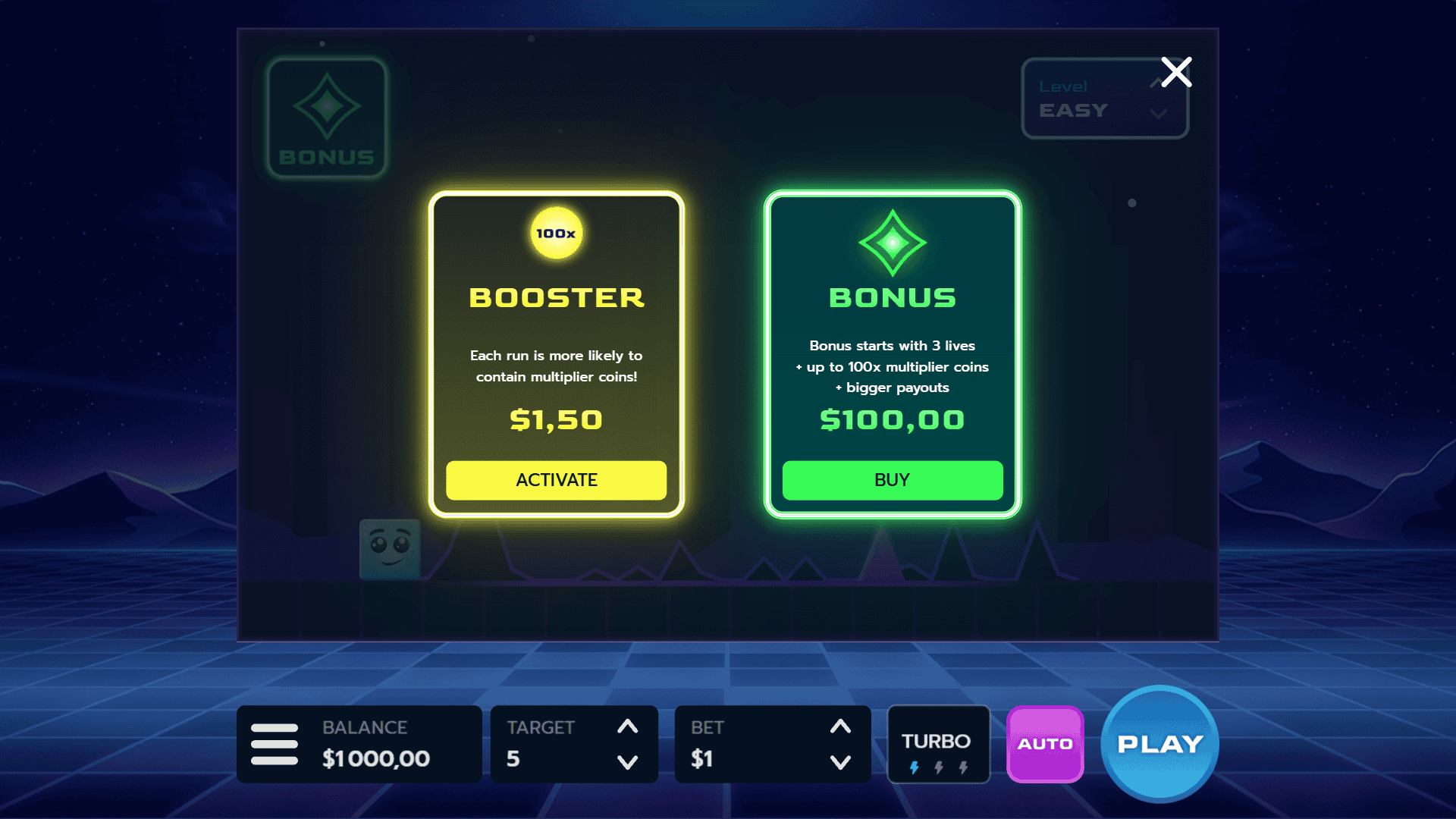 Cube Runner bonus buy menu