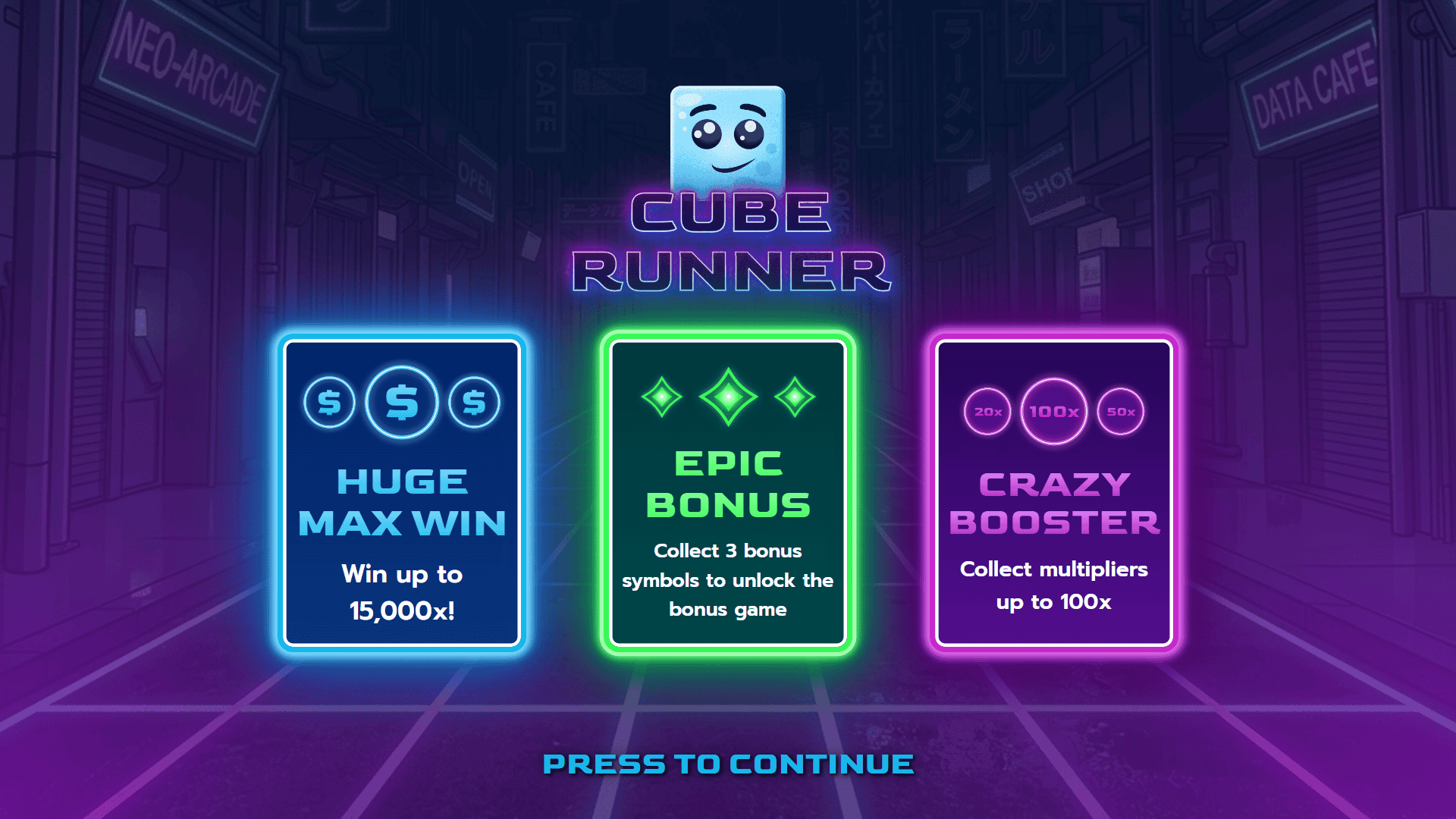 Cube Runner slot intro screen