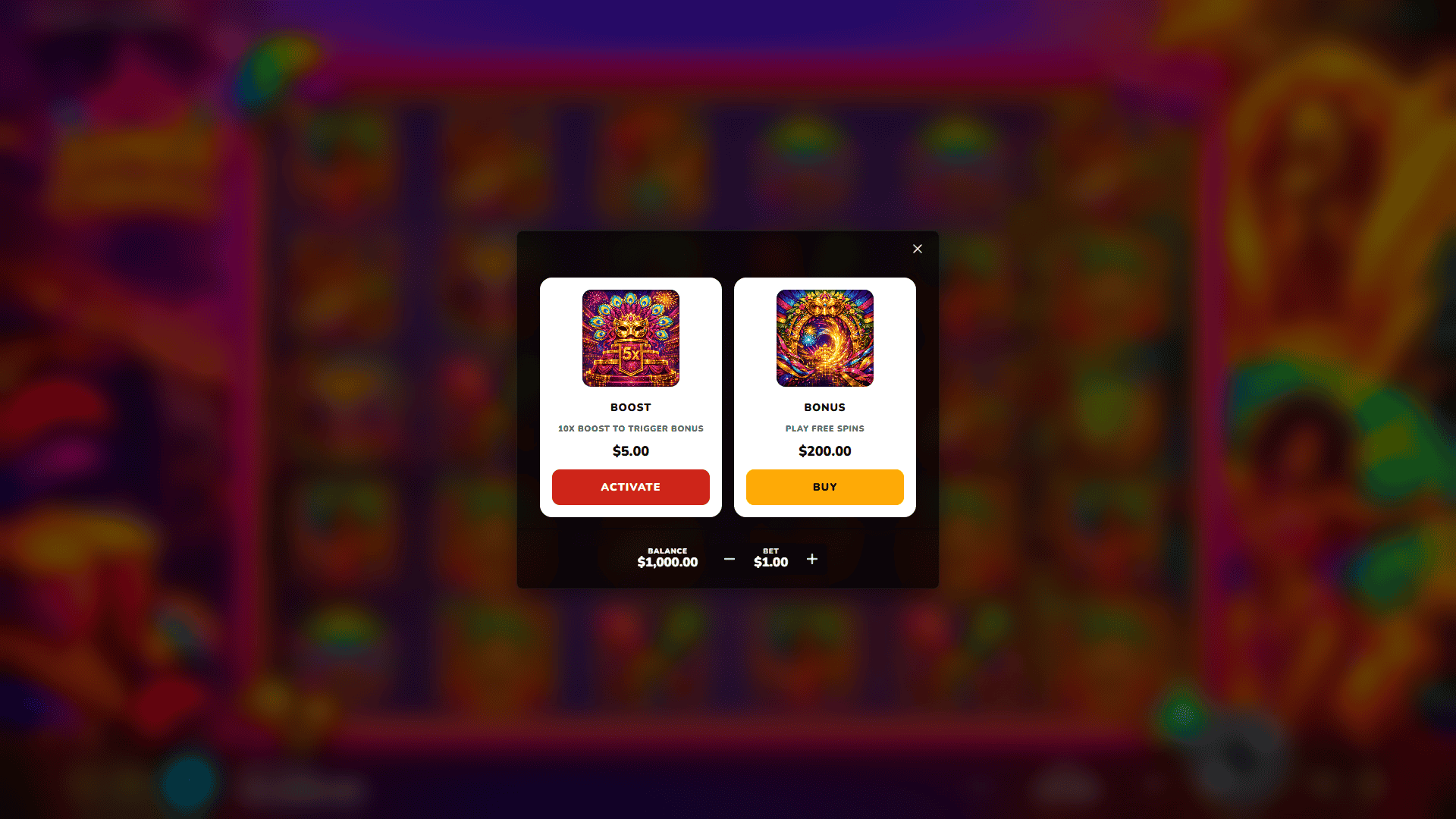 Samba Carnaval bonus buy menu