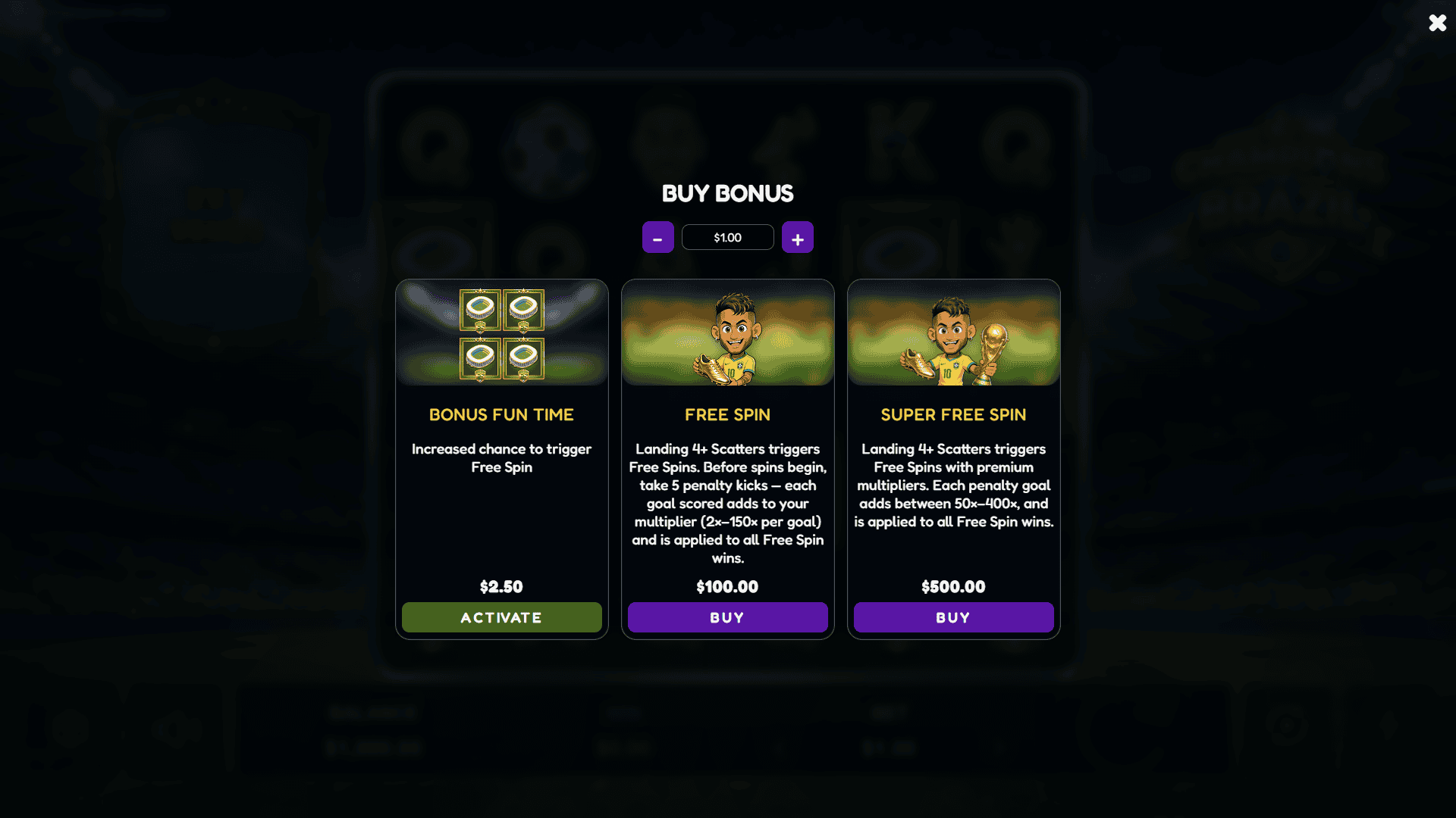Champions Of Brazil bonus buy menu