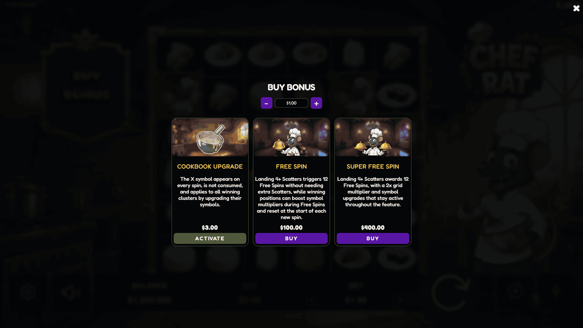 Chef Rat bonus buy menu