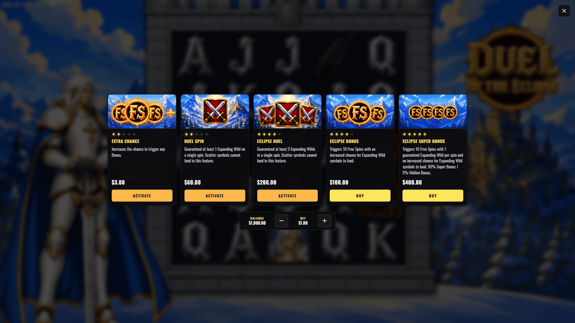 Duel of the Eclipse bonus buy menu