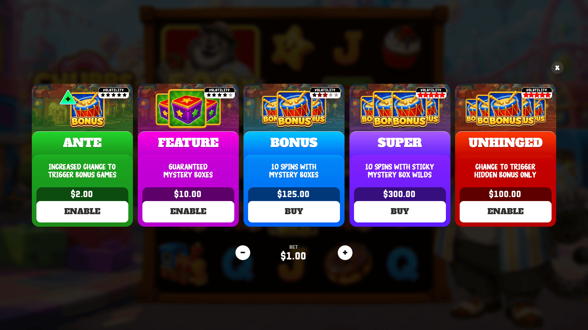 Chubbs bonus buy menu