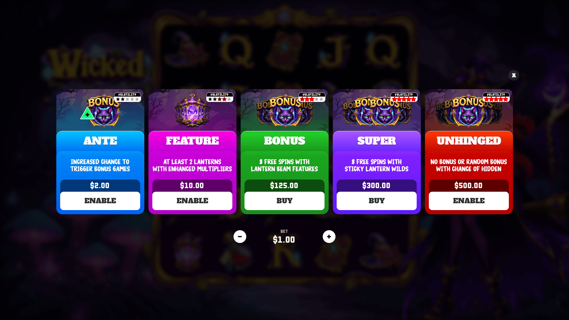 Wicked bonus buy menu