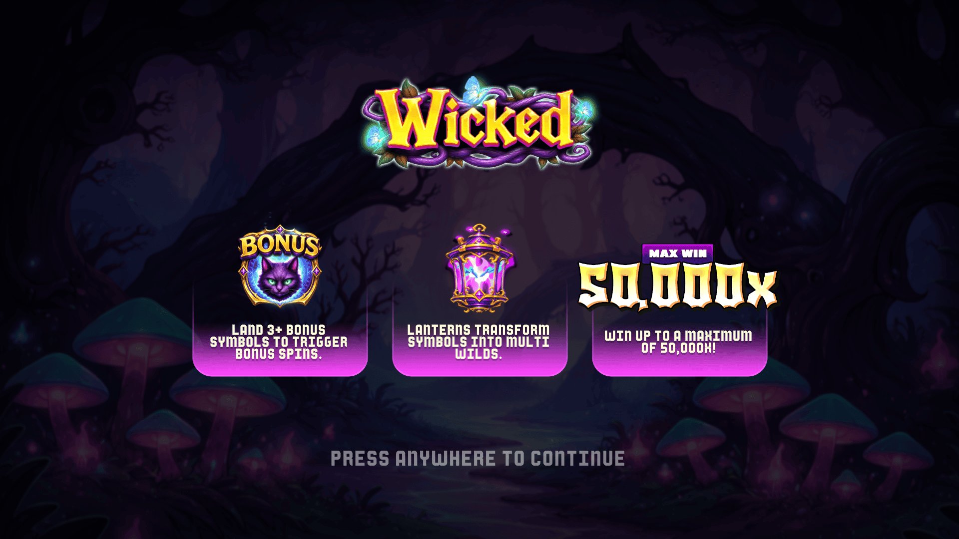 Wicked slot intro screen