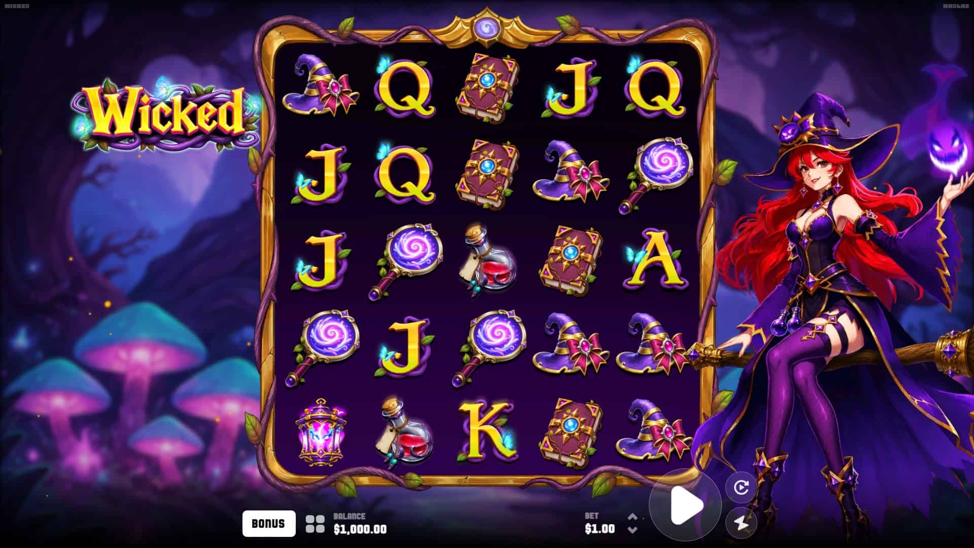 Wicked slot gameplay reels