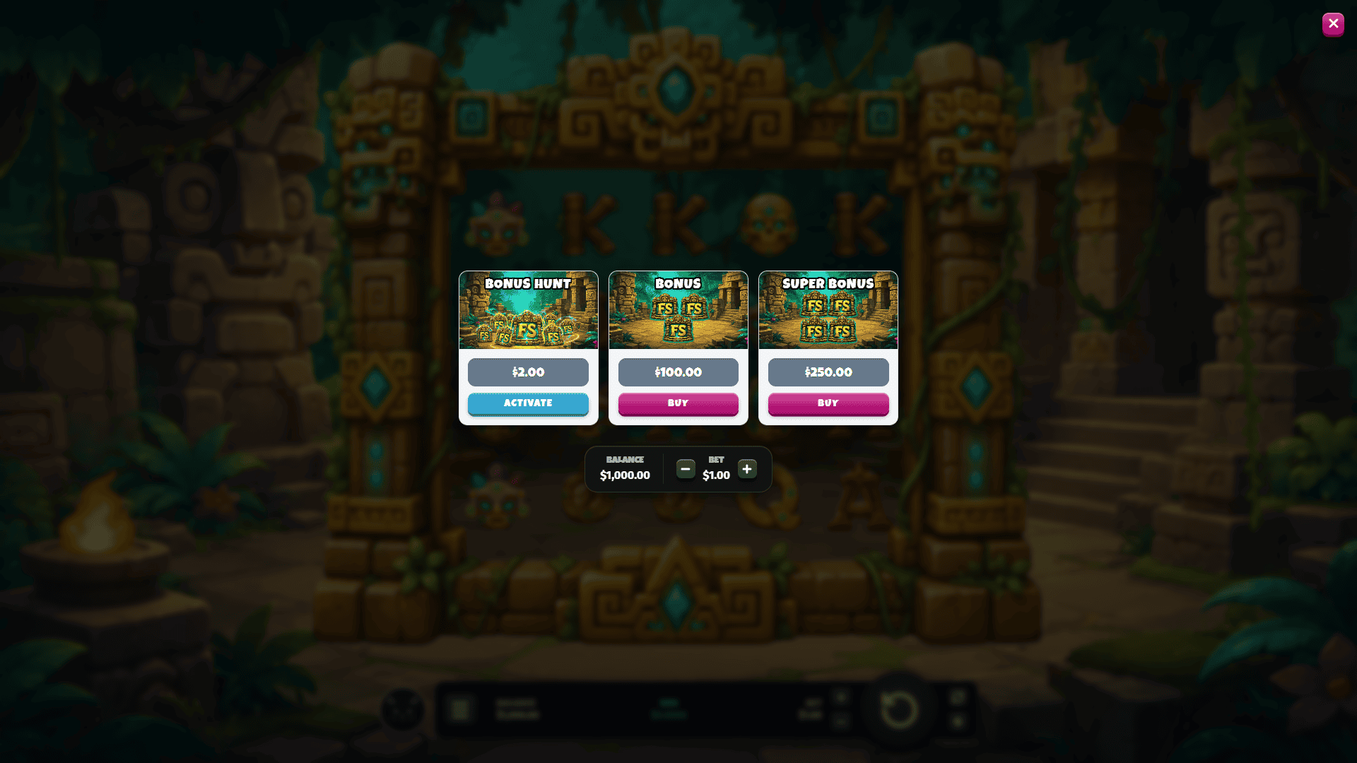 Jungle Relics bonus buy menu
