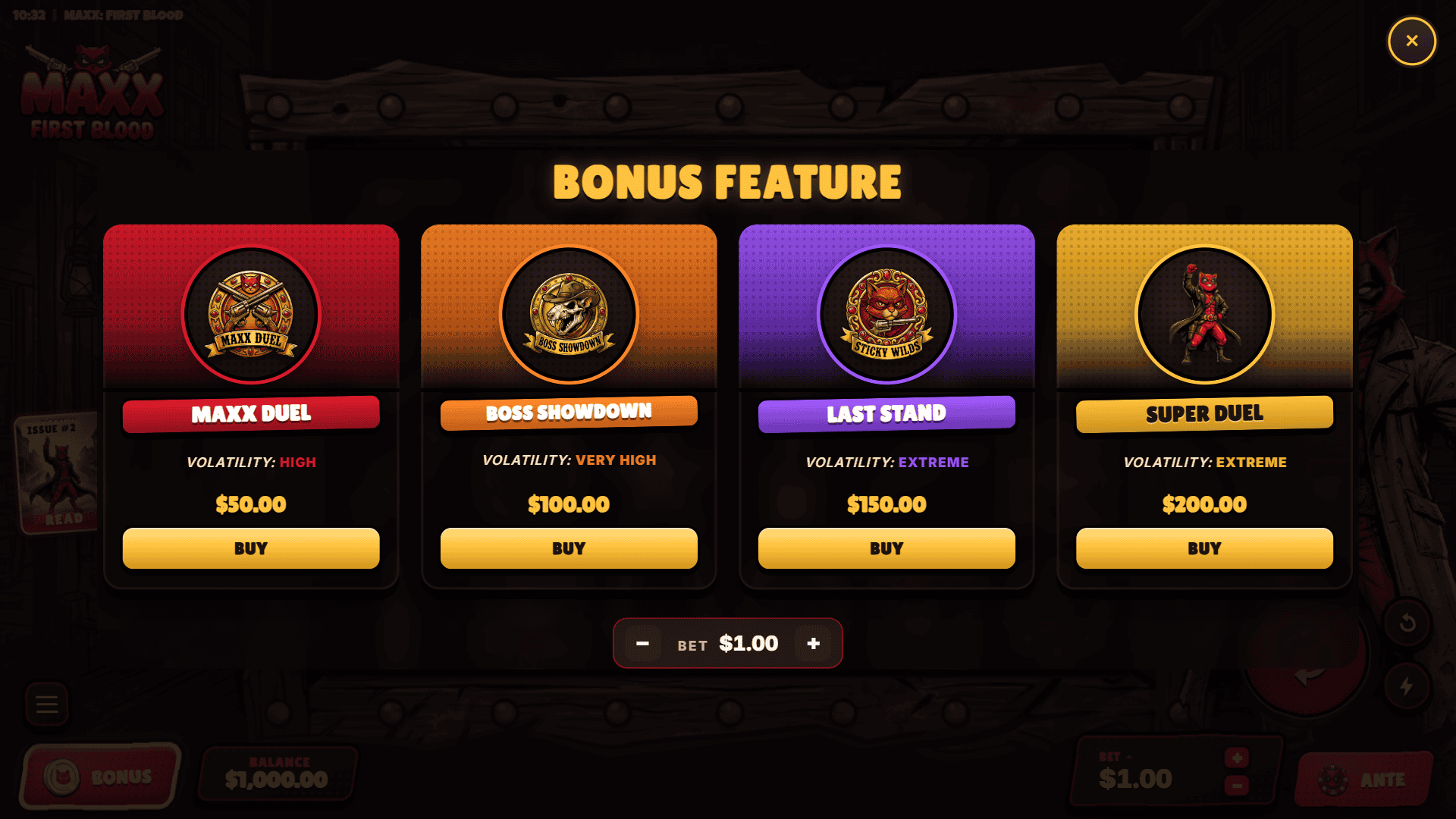 Maxx First Blood bonus buy menu